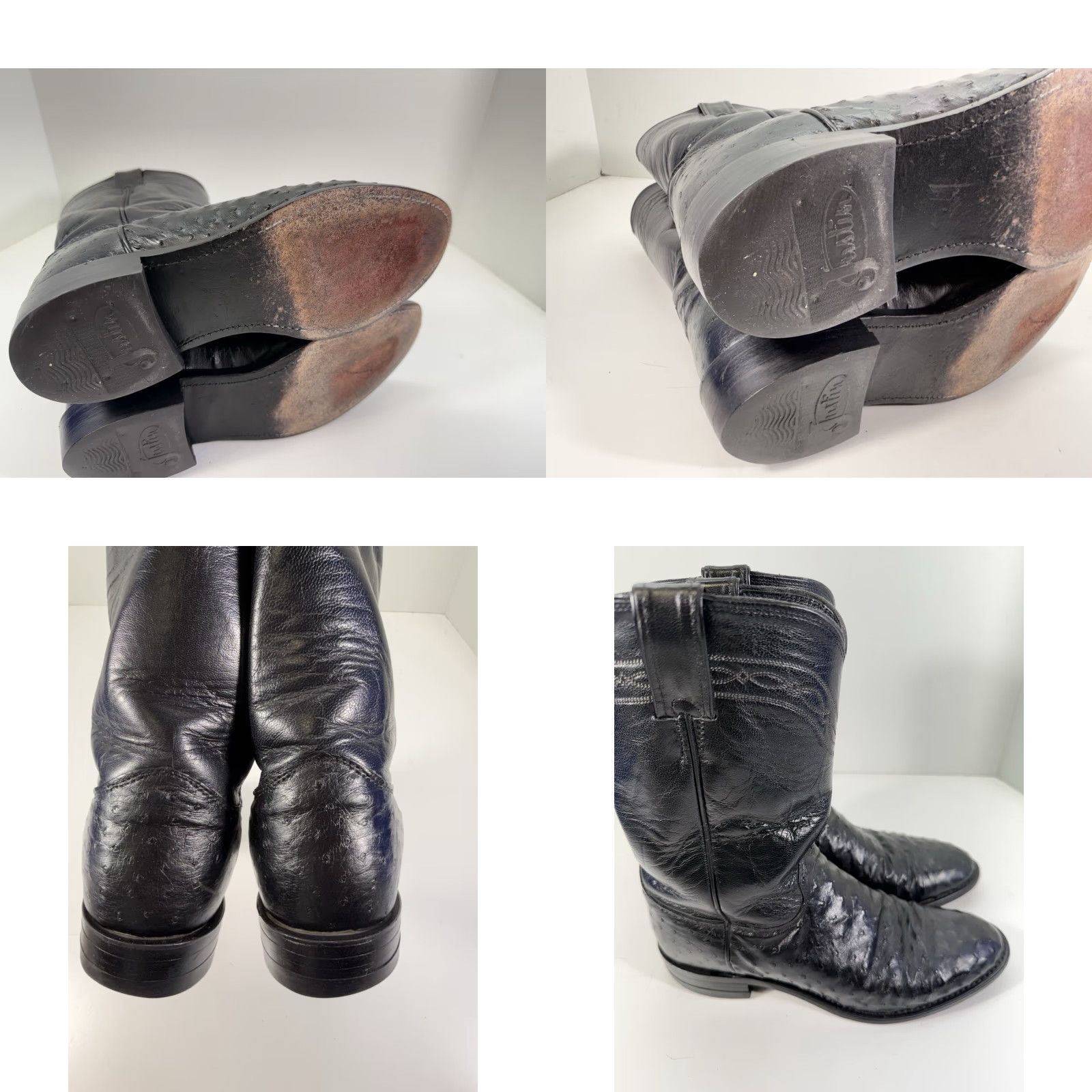 Justin Boots Justin Full Quill Ostrich Boots Men 7.5 EE Wide Black Leather Western 3171 Size US 8 / EU 41 - 9 Thumbnail