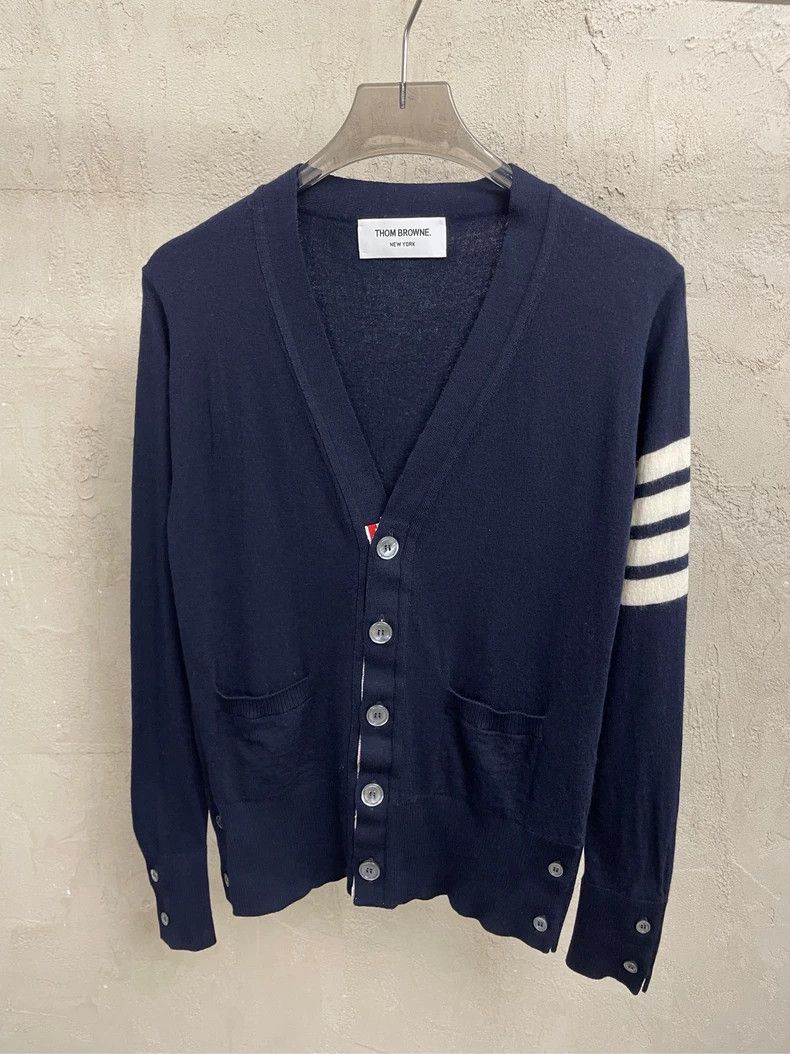 Thom Browne Thom browne Size 00 Dark blue four-striped wool cardigan j Size US XXS / EU 40 - 3 Thumbnail