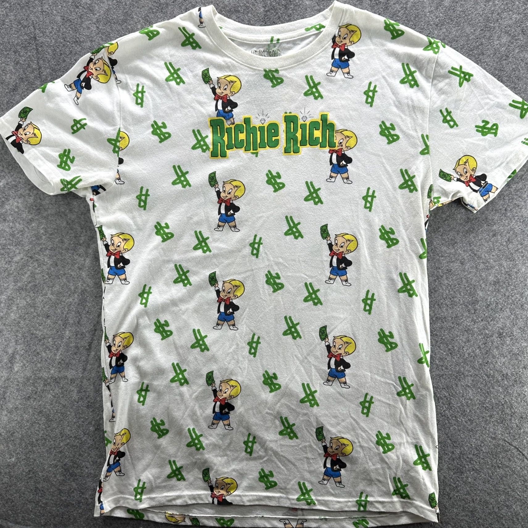 Gloverall Richie Rich Shirt Mens Medium White All Over Print Money Dollar Graphic Tee Size US M / EU 48-50 / 2 - 2 Thumbnail