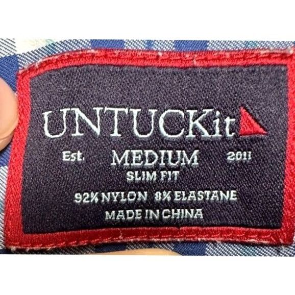 UNTUCKit UNTUCKit Shirt Mens Medium Blue Tartan Plaid Nylon Blend Button Up Slim Size US M / EU 48-50 / 2 - 6 Thumbnail