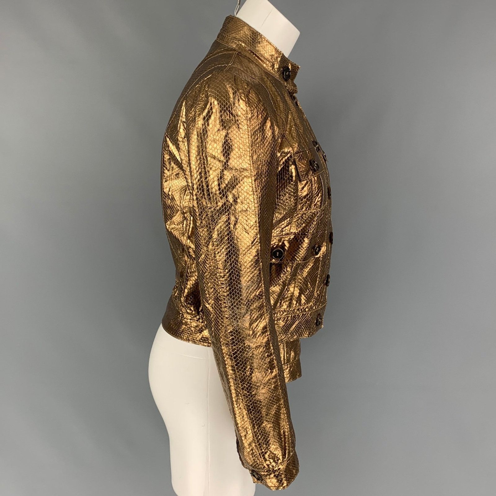 Mulberry MULBERRY Size 8 Gold Leather Metallic Buttoned Jacket Size M / US 6-8 / IT 42-44 - 2 Thumbnail