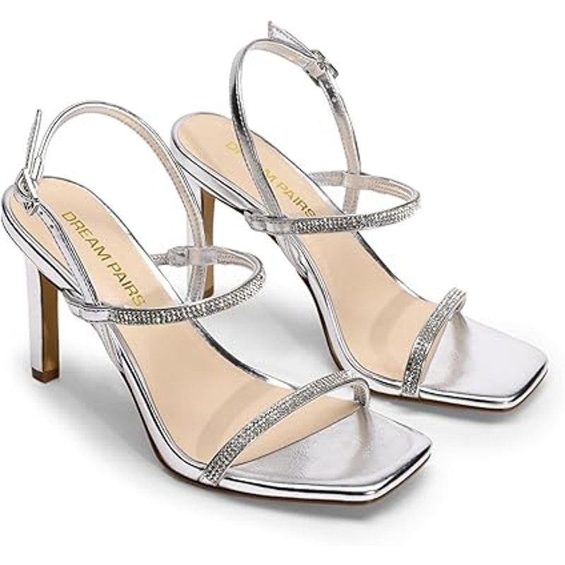 Other Dream Pairs Women's 9.5 Silver Rhinestone Open Toe Heels Size US 9.5 / IT 39.5 - 4 Thumbnail