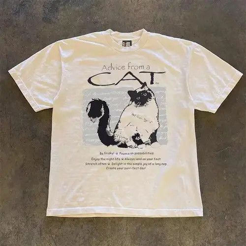 VIBE Mikami x Koga White washed retro cat print t-shirt Size US M / EU 48-50 / 2 - 1 Thumbnail