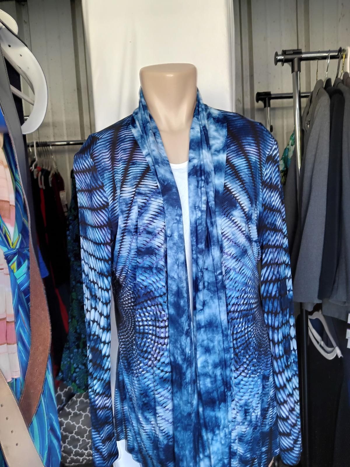 Designer Soft Surroundings Blue Tie-Dye Duster Cardigan - Size Medium Size M / US 6-8 / IT 42-44 - 1 Thumbnail