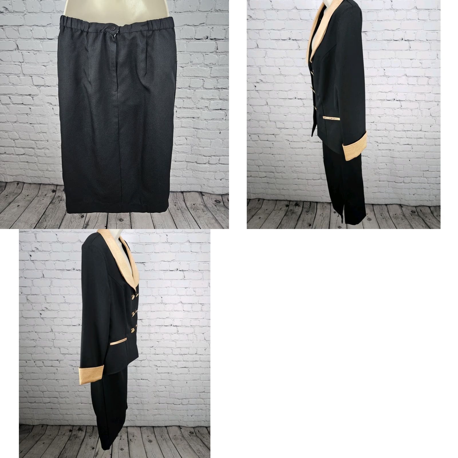 Vintage VINTAGE Roaman's Black Gold Skirt Suit Set 2 Piece Double Breasted Jacket Medium M Womens Size 32" / US 10 / IT 46 - 11 Thumbnail