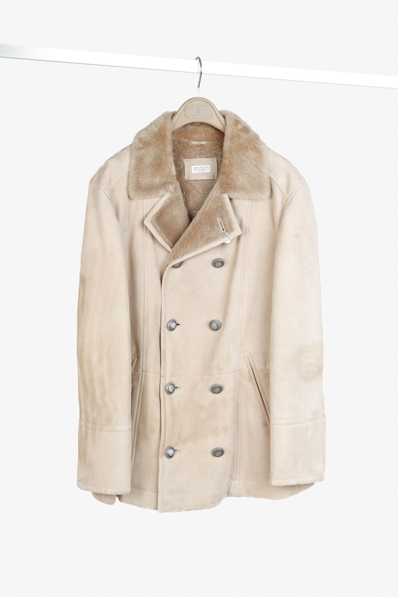 Brunello Cucinelli Brunello Cucinelli Beige Sharpa Sheepskin Fur Peacoat Size US M / EU 48-50 / 2 - 2 Thumbnail