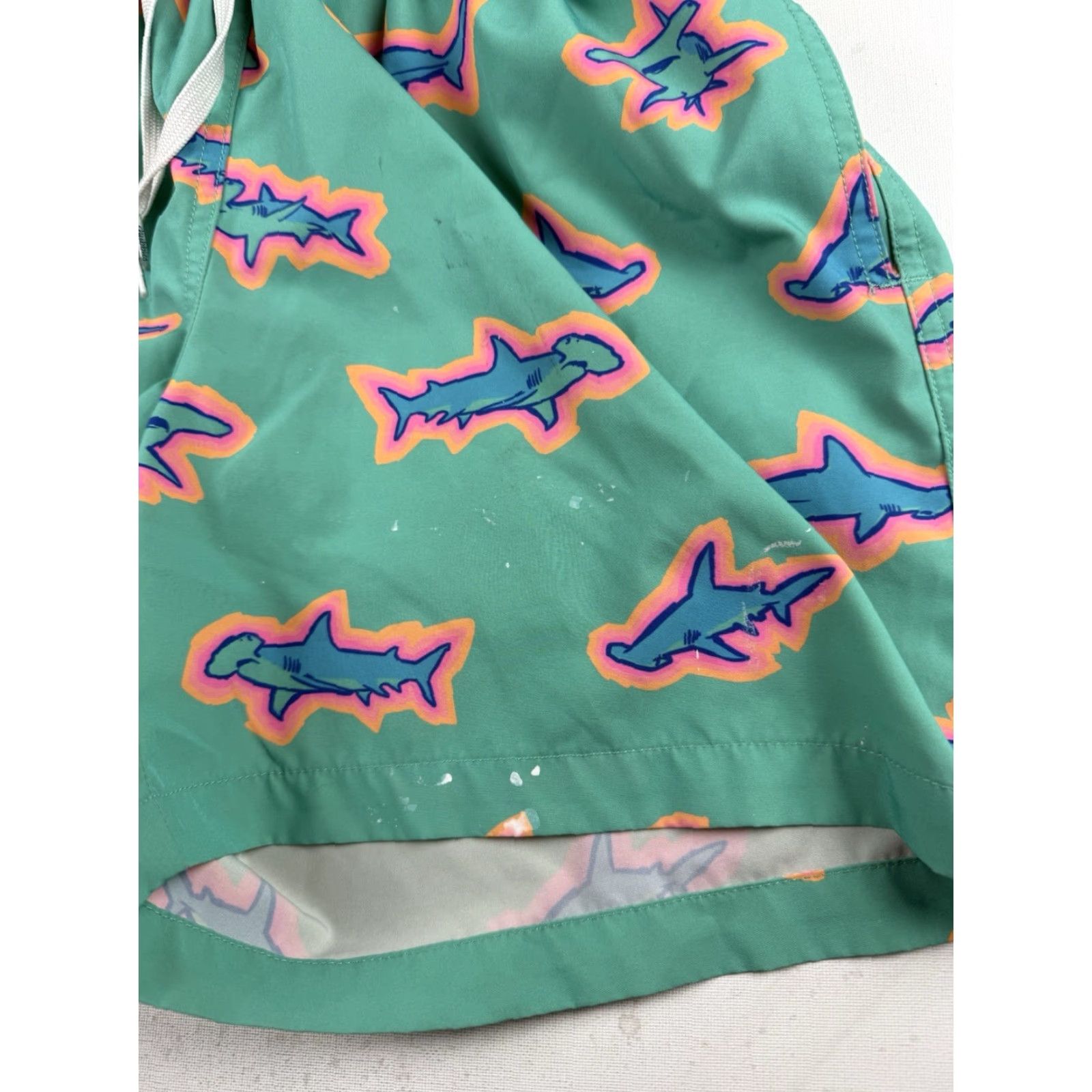 Chubbies Chubbies Swim Trunk Mens M The Apex Teal Hammerhead Sharks Beach Vacation Summer Quick Dry Pockets Drawstring Elastic Waist Lined Scrubbed Stains Size US 31 - 4 Thumbnail