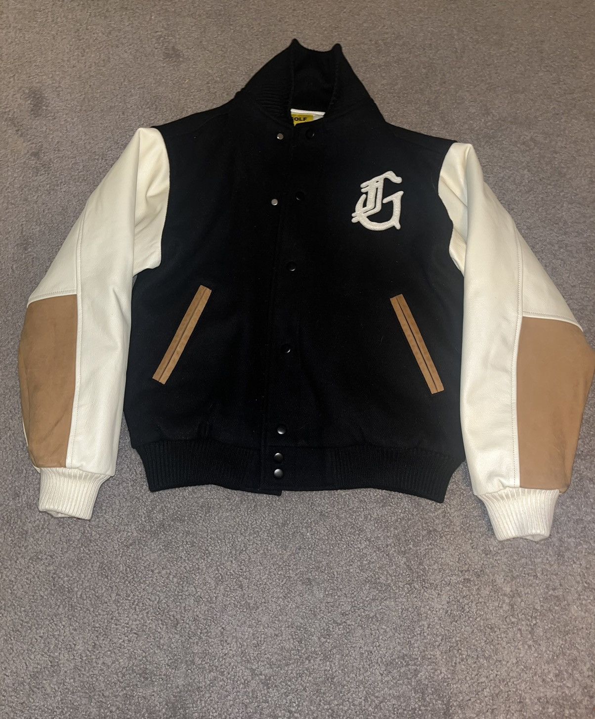 image of Golf Wang Varsity Jacket in Black, Men's (Size Small)