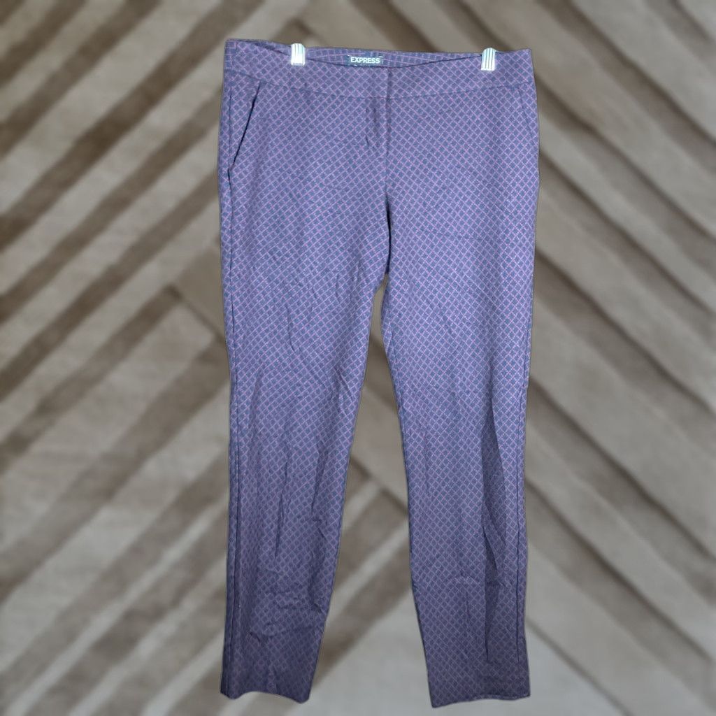 Express Express Womens Pants Dress Pants Straight Leg Mid Rise Navy Red Stretch 6 Regular Inseam 27in Argyle/Diamond Size 28" / US 6 / IT 42 - 1 Thumbnail
