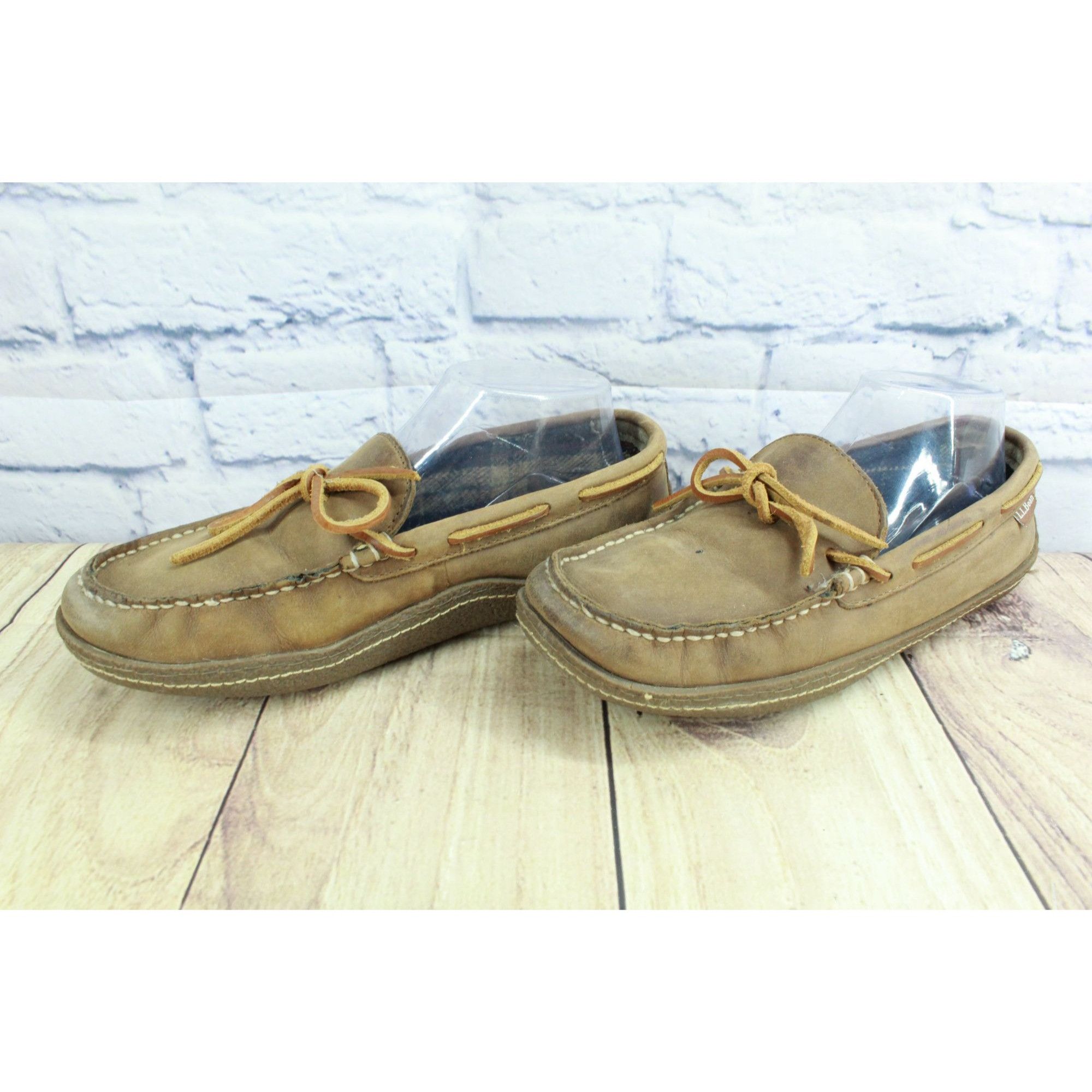 L.L. Bean LL Bean Men's Brown Leather Flannel Lined Crepe Slippers Size US 7 / EU 40 - 2 Thumbnail