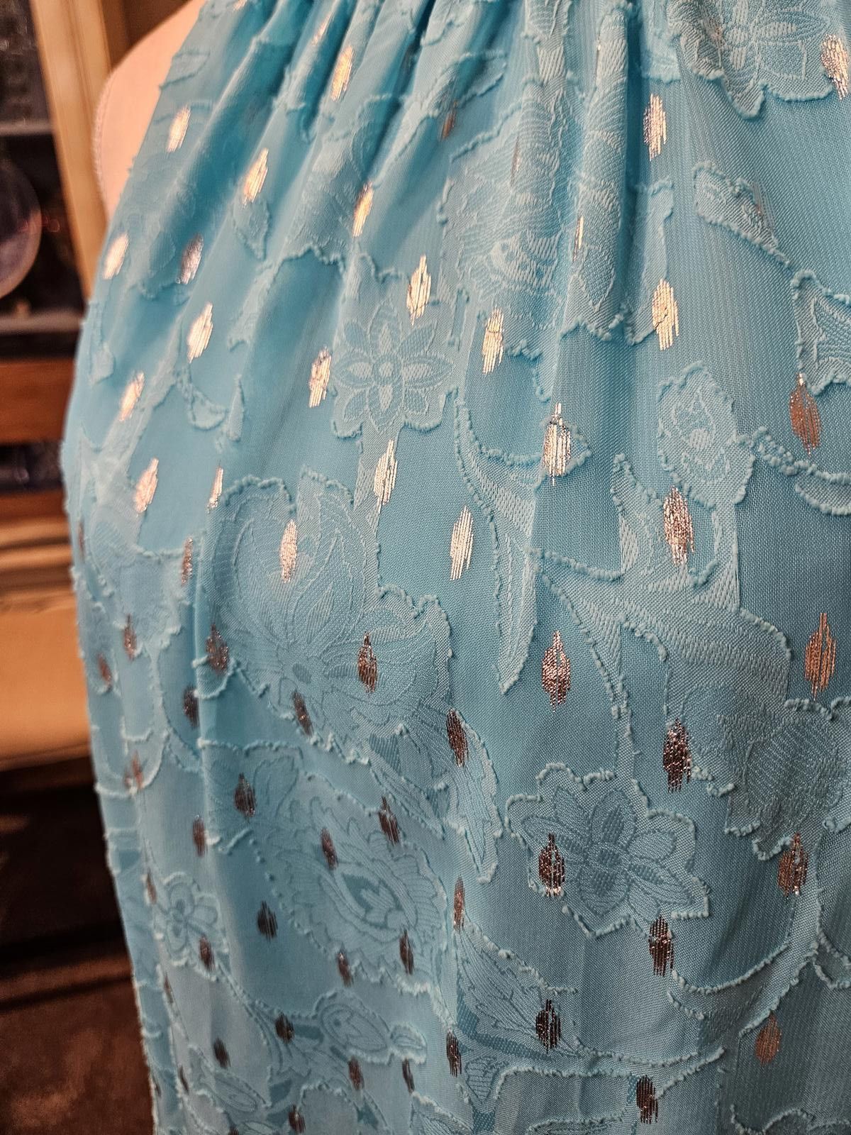Designer Kensie Teal & Silver Halter Neck Dress with Flared Hem #245 Size M / US 6-8 / IT 42-44 - 4 Thumbnail