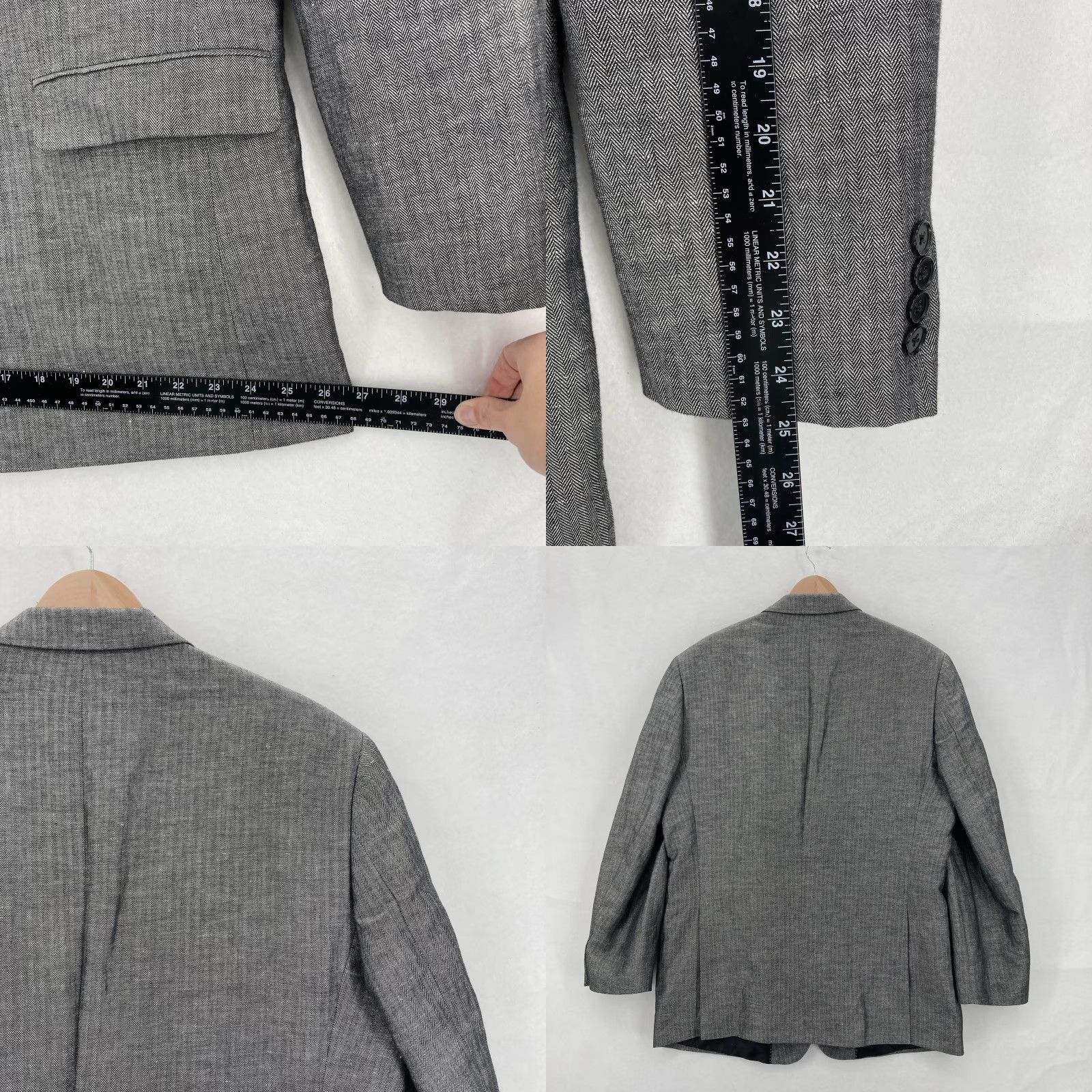 Tommy Hilfiger VINTAGE Tommy Hilfiger Blazer Mens 44L Black White Herringbone Linen 2 Button Lined Size 44R - 9 Thumbnail