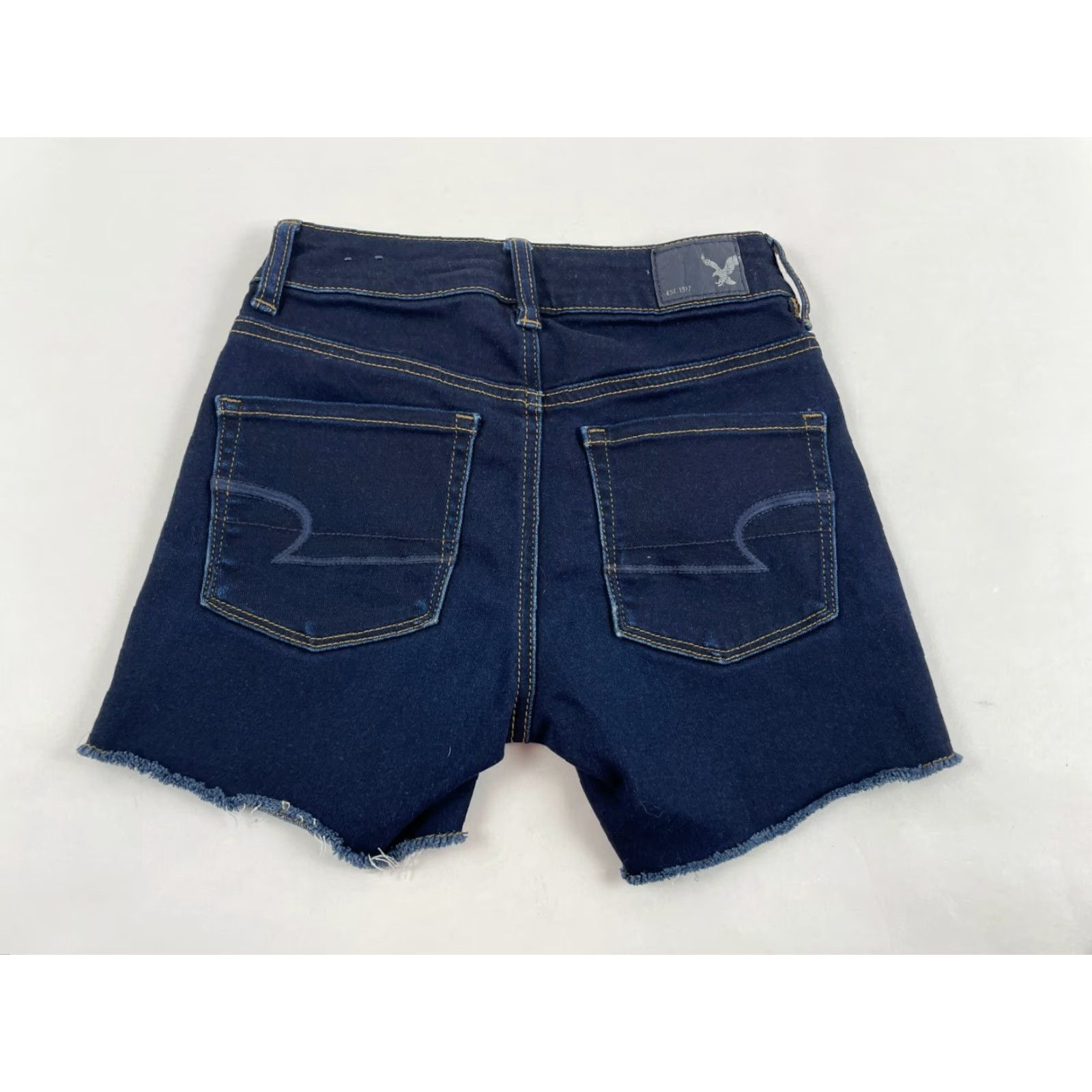 American Eagle Outfitters American Eagle Outfitters Shorts Women's 00 High Rise Shortie Frayed Hem Denim Blue Pocket Casual Vintage? No Size 42" / US 20 - 2 Thumbnail