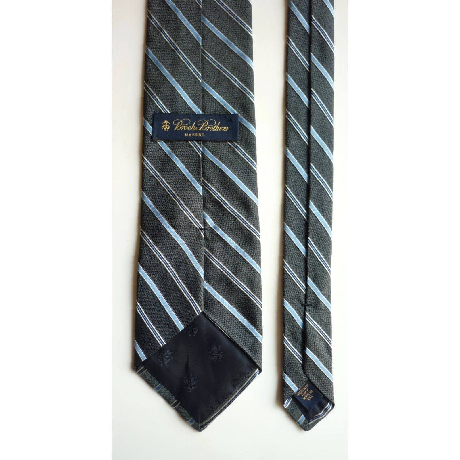 Brooks Brothers VINTAGE Brooks Brothers Makers Tie Woven in Italy Made in USA Men’s Gray and Blue Stripes 59.5" Silk Cotton 3.5" Length Classic 57"-60" Mens Size ONE SIZE - 5 Thumbnail