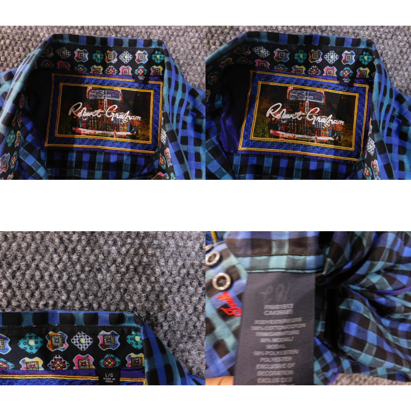 Robert Graham Robert Graham Shirt Mens Large Blue Black Plaid Long Sleeve Button-Up Modern Fit Size US L / EU 52-54 / 3 - 8 Thumbnail
