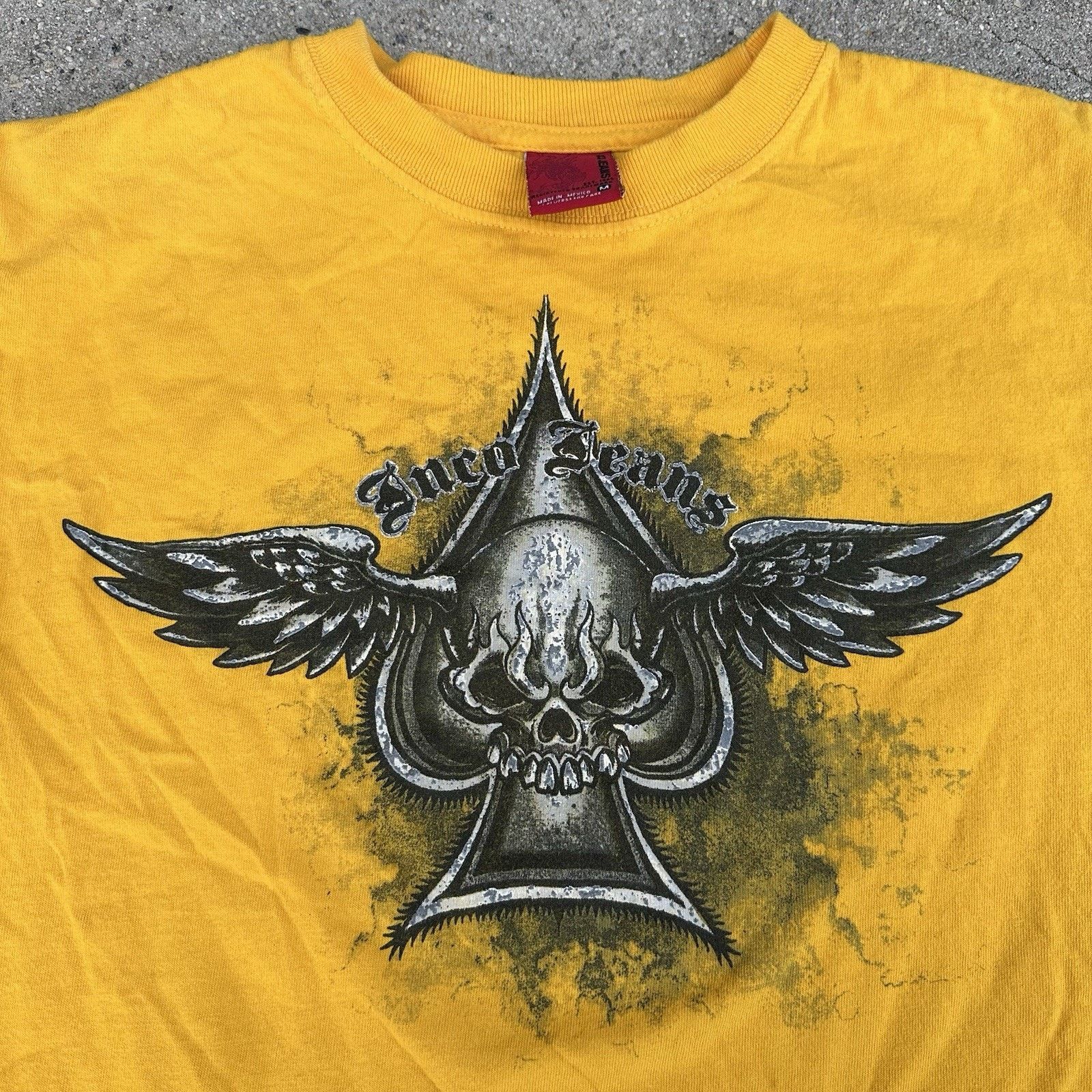 JNCO × Vintage Vintage 90s Y2K Jnco Jeans Skull Wings Yellow Tee T-Shirt Size US M / EU 48-50 / 2 - 1 Thumbnail