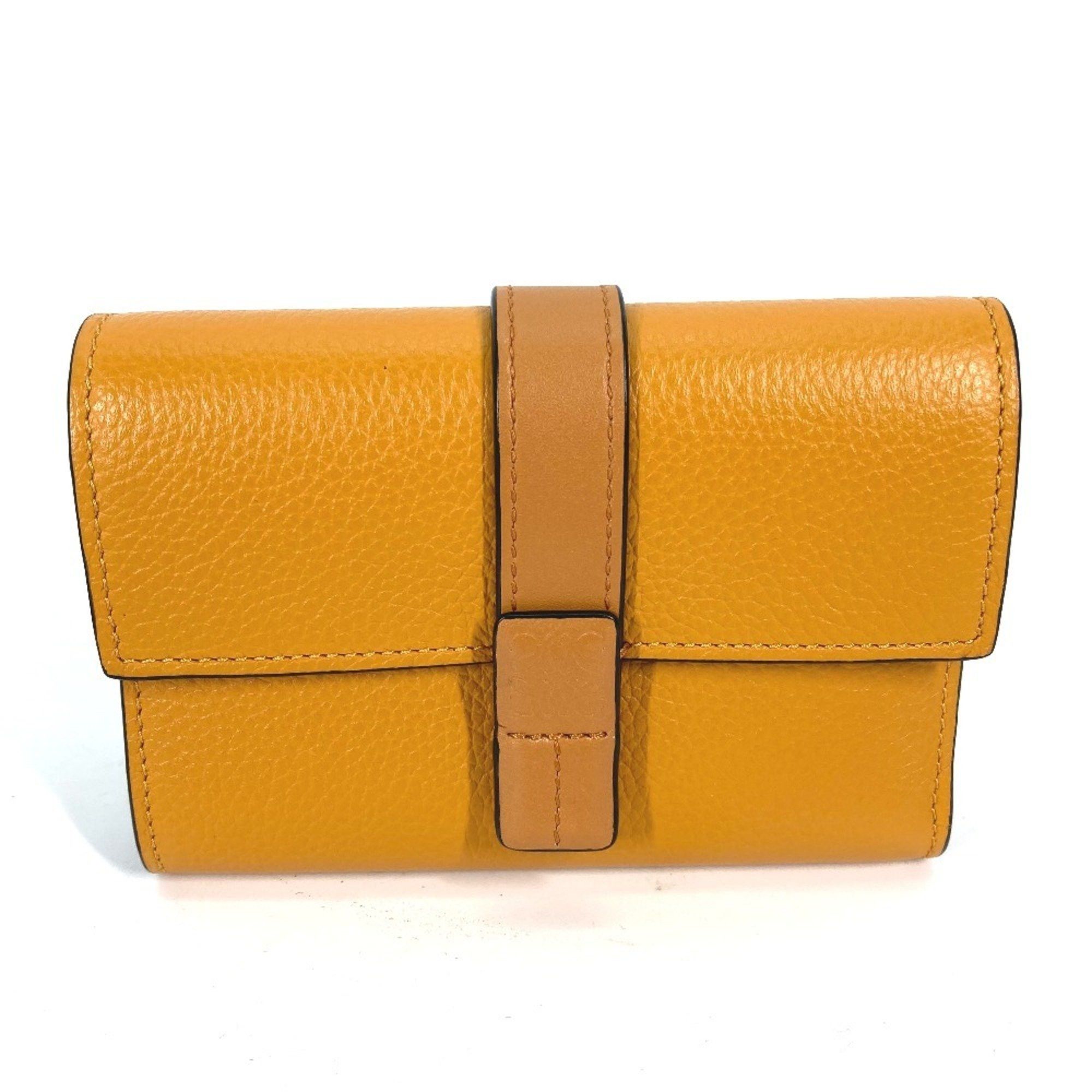 LOEWE Anagram Small Vertical Wallet Compact Tri-fold Leather Women's Yellow
