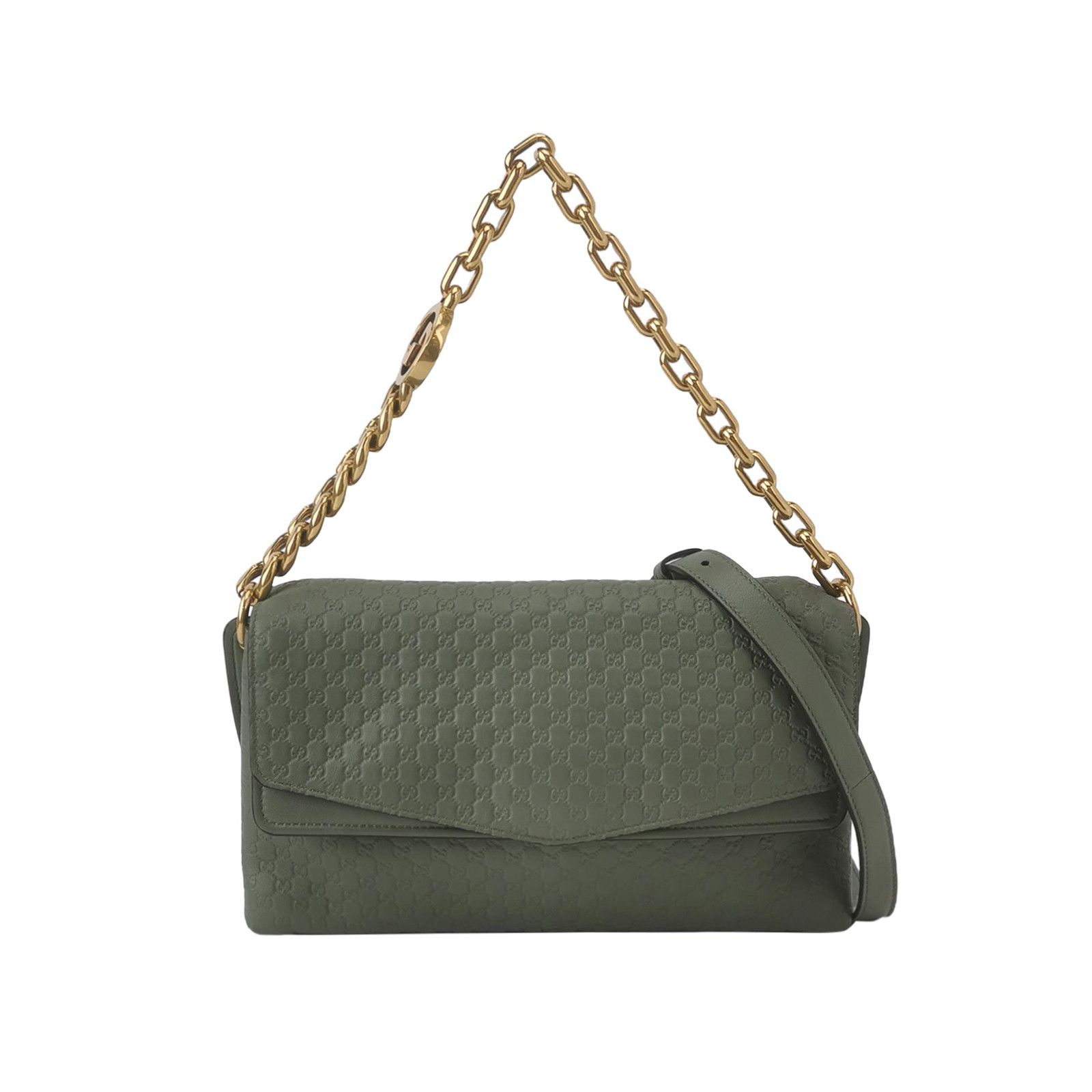 Gucci Green Embossed Leather Shoulder Bag, Women's
