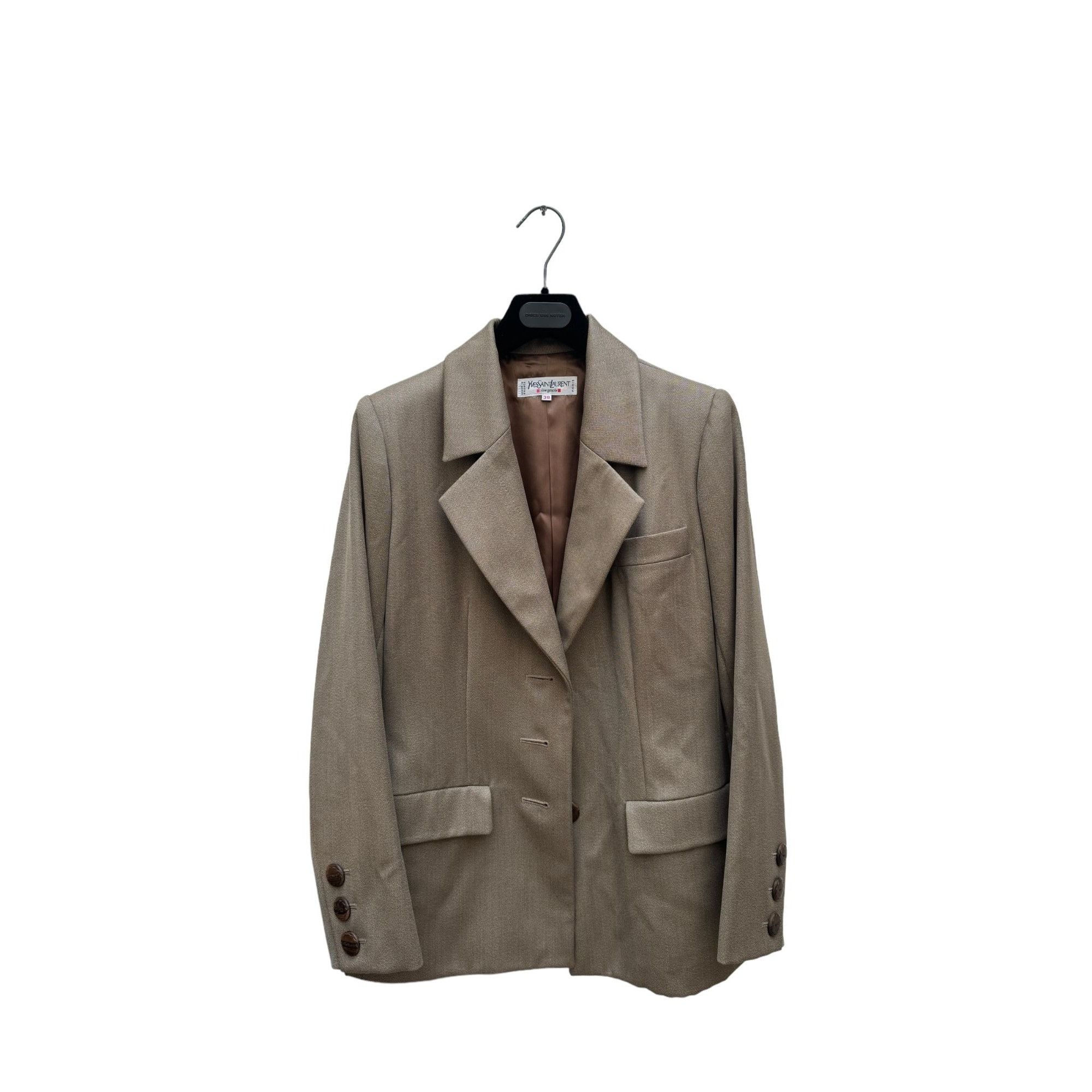 image of YVES Saint Laurent Vintage Beige Kaki Blazer Jacket, Women's (Size Small)