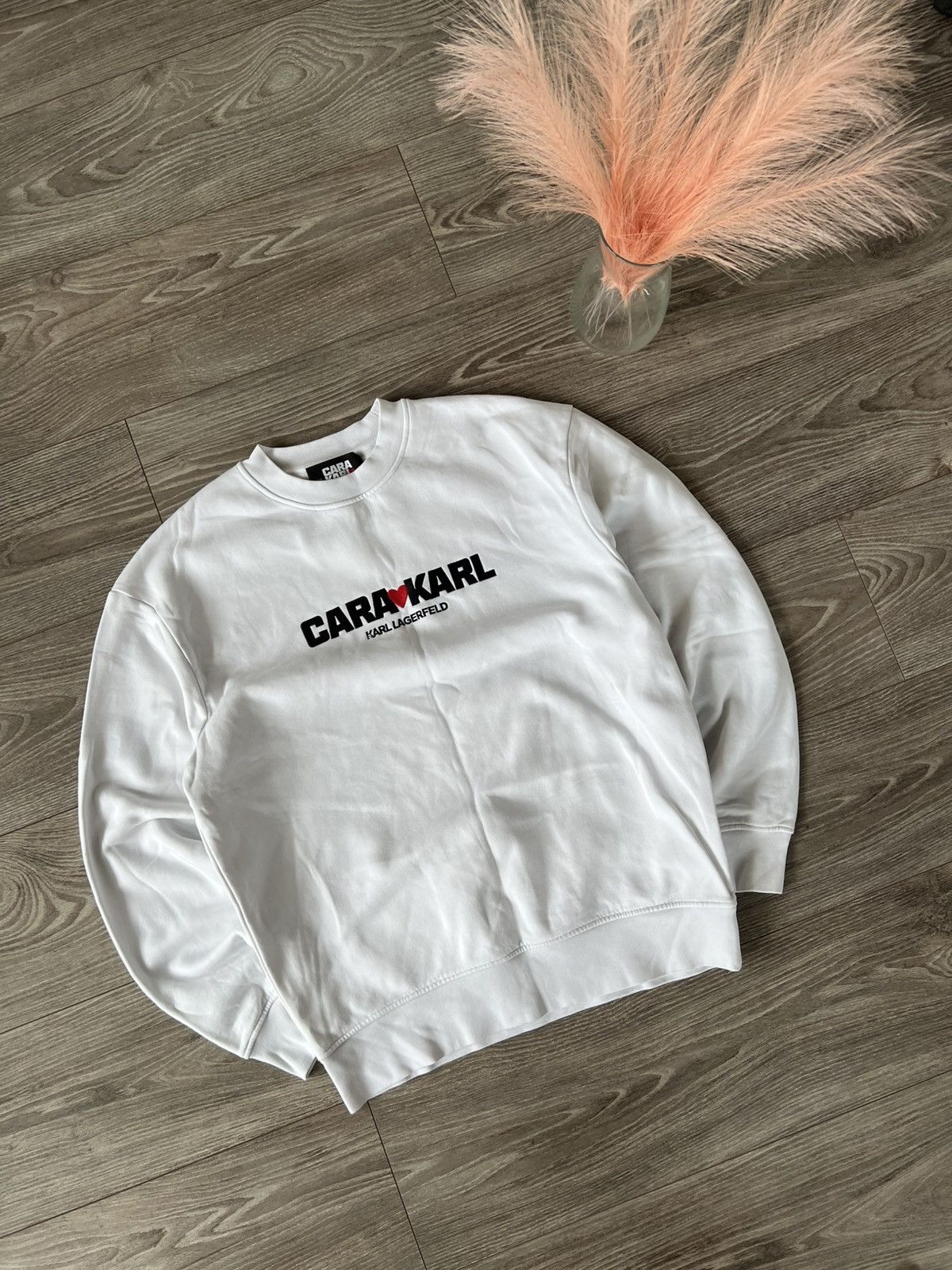Designer × Karl Lagerfeld ‼️Karl Lagerfeld Cara❤️Karl Big Knit Logo White Sweatshirt‼️ Size US L / EU 52-54 / 3 - 7 Thumbnail