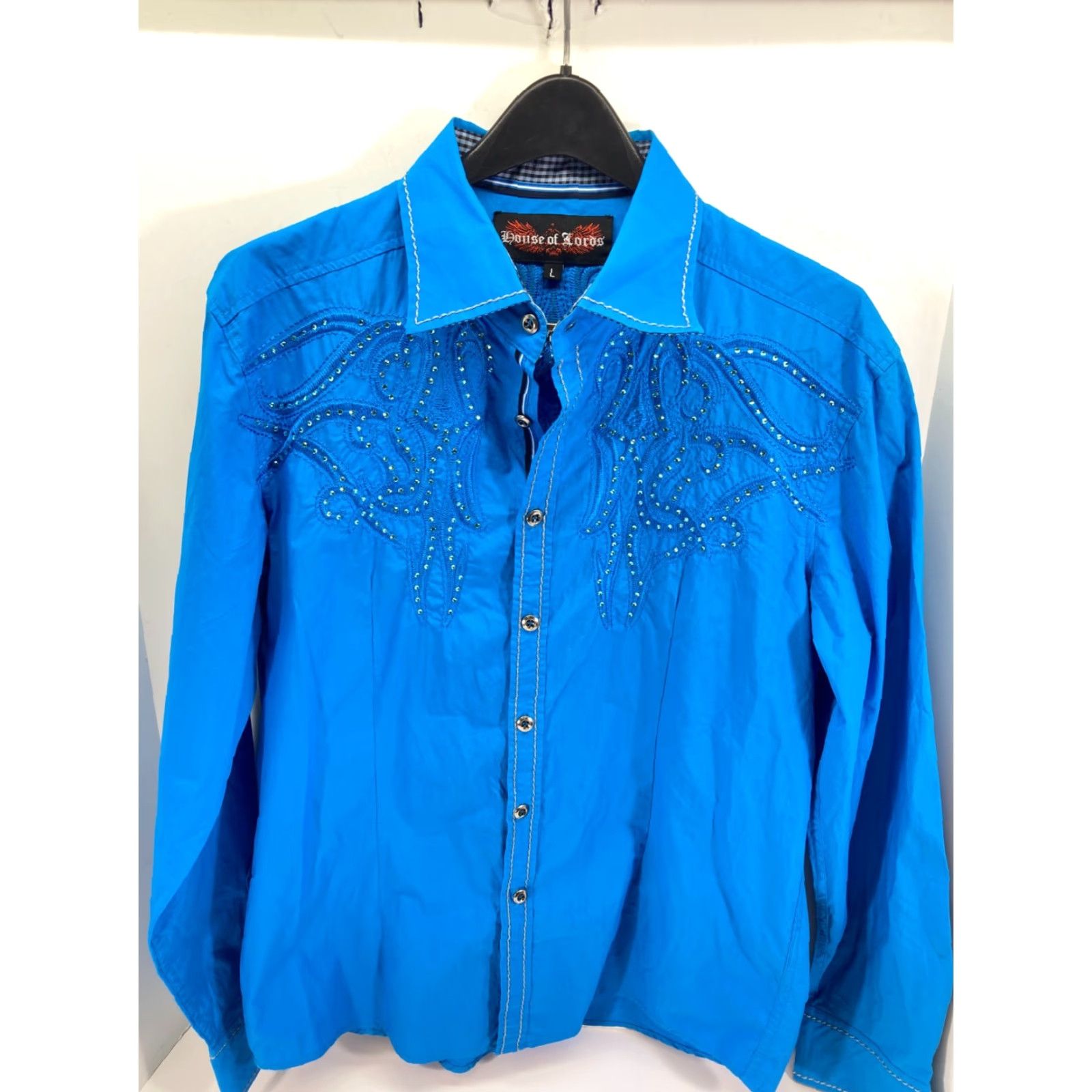 House of CB House of Lords Shirt Western Button Up Mens L Blue Embroidered Embellished Size US L / EU 52-54 / 3 - 2 Thumbnail