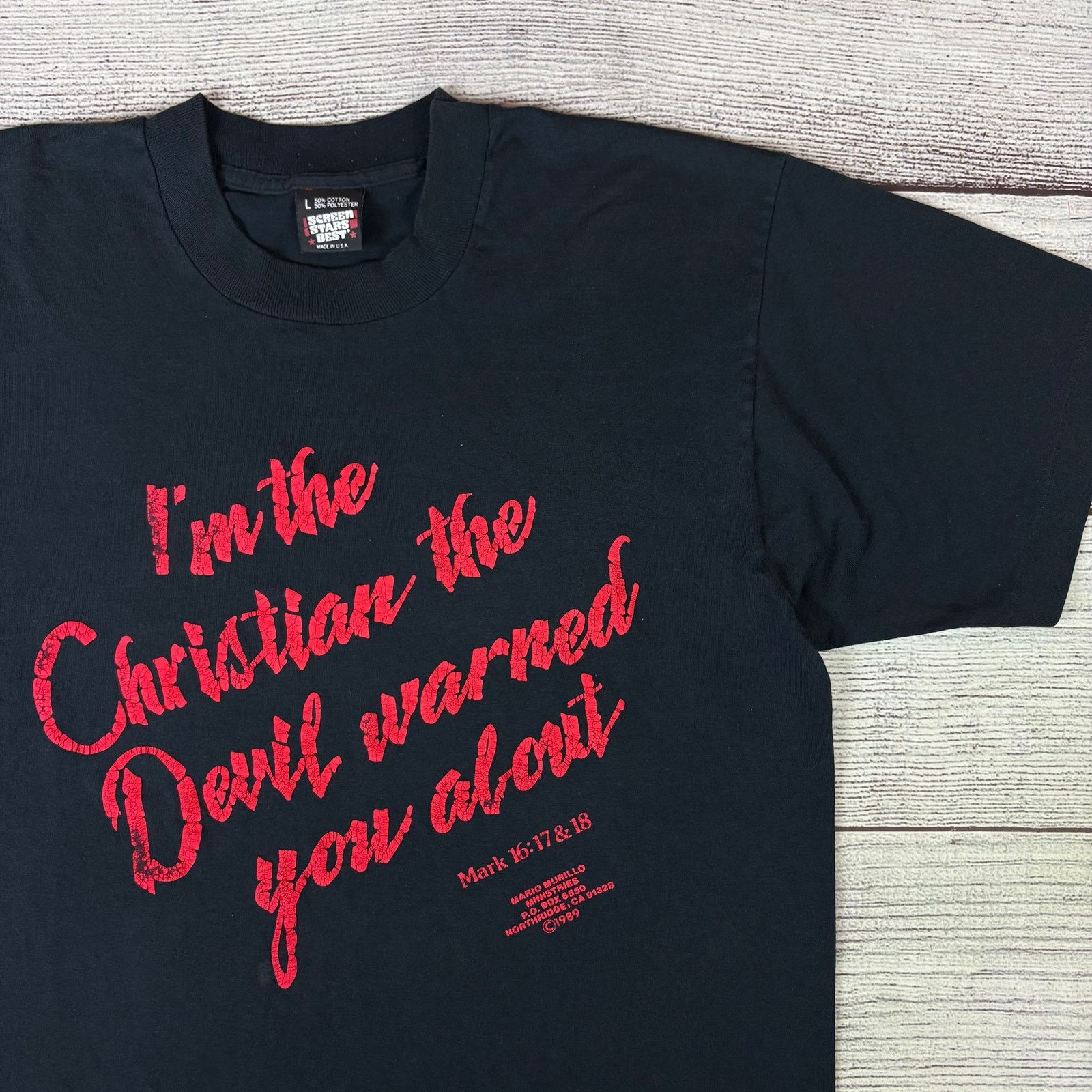 Vintage Vintage 1989 Im The Christian The Devil Warned You About Tee Size US L / EU 52-54 / 3 - 1 Thumbnail