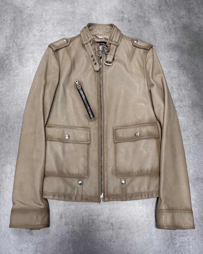image of Dolce Gabbana Ss2006 Dolce & Gabbana Biker Leather Jacket (S/m) in Beige, Men's (Size Medium)