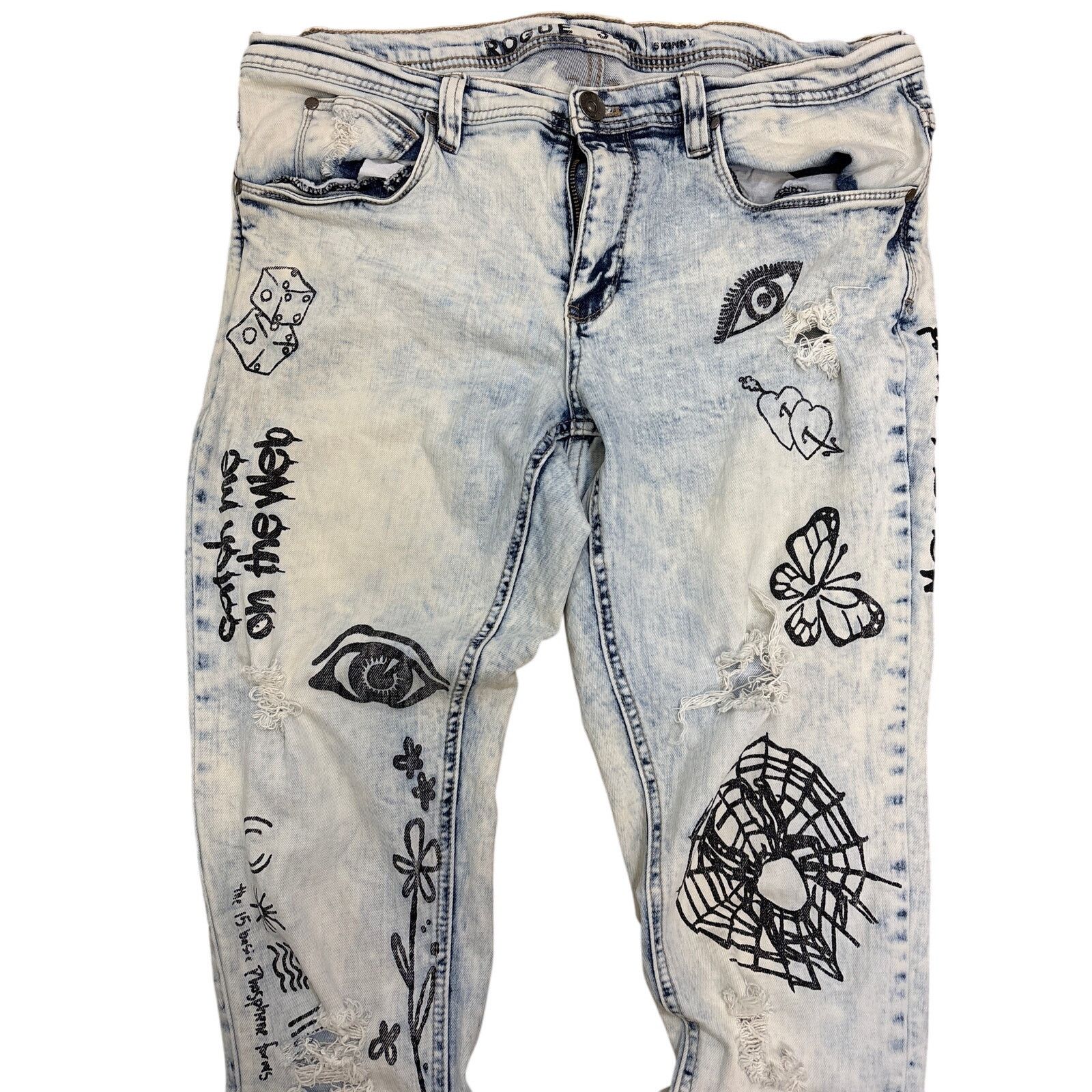 Rogue Rogue Ninth Hall light wash skinny jeans graffiti 34x33 Size 34" / US 12 / IT 48 - 3 Thumbnail