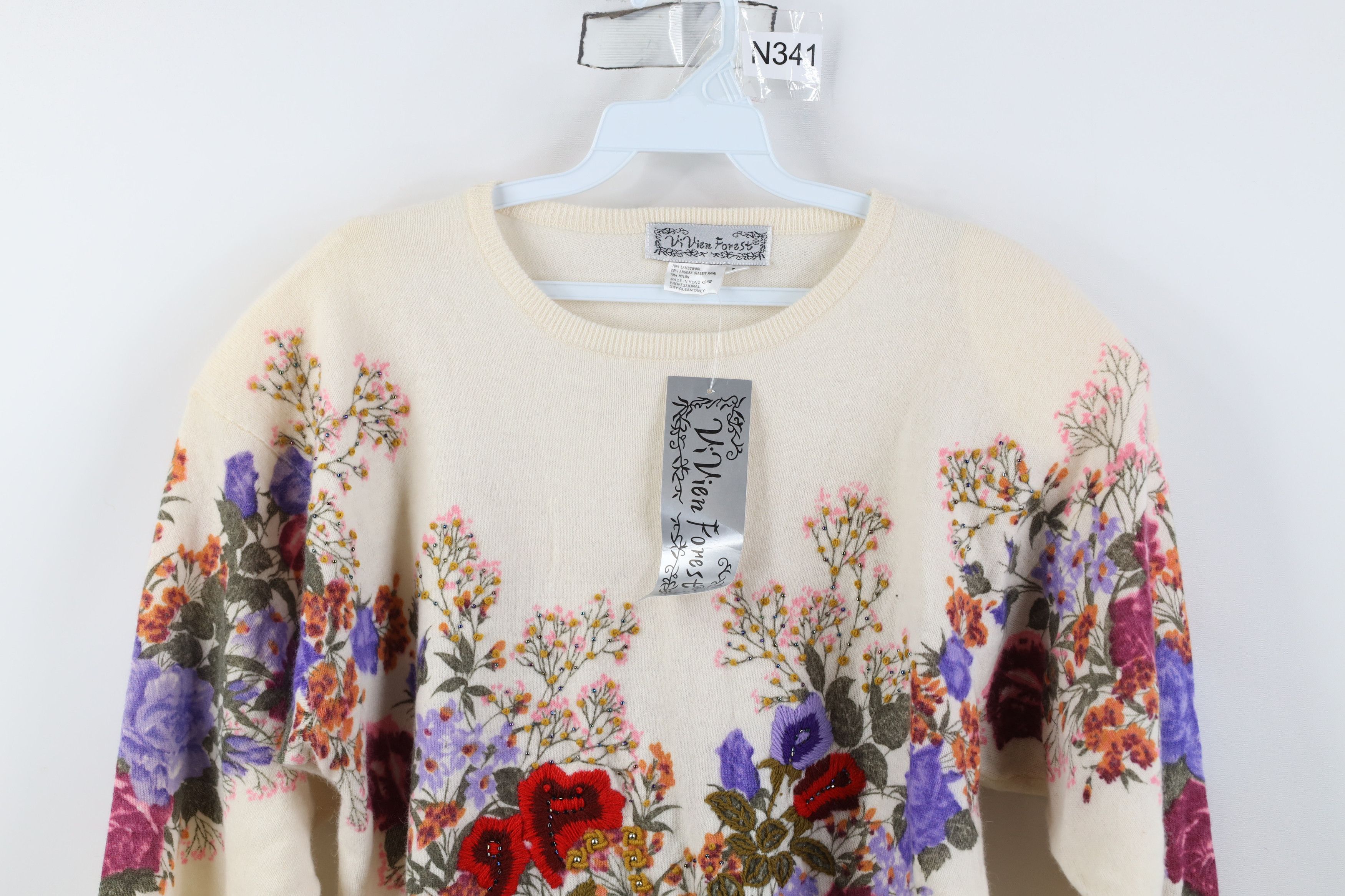 Vintage Deadstock Vintage 90s Lambswol Embroidered Flower Sweater Size M / US 6-8 / IT 42-44 - 2 Thumbnail