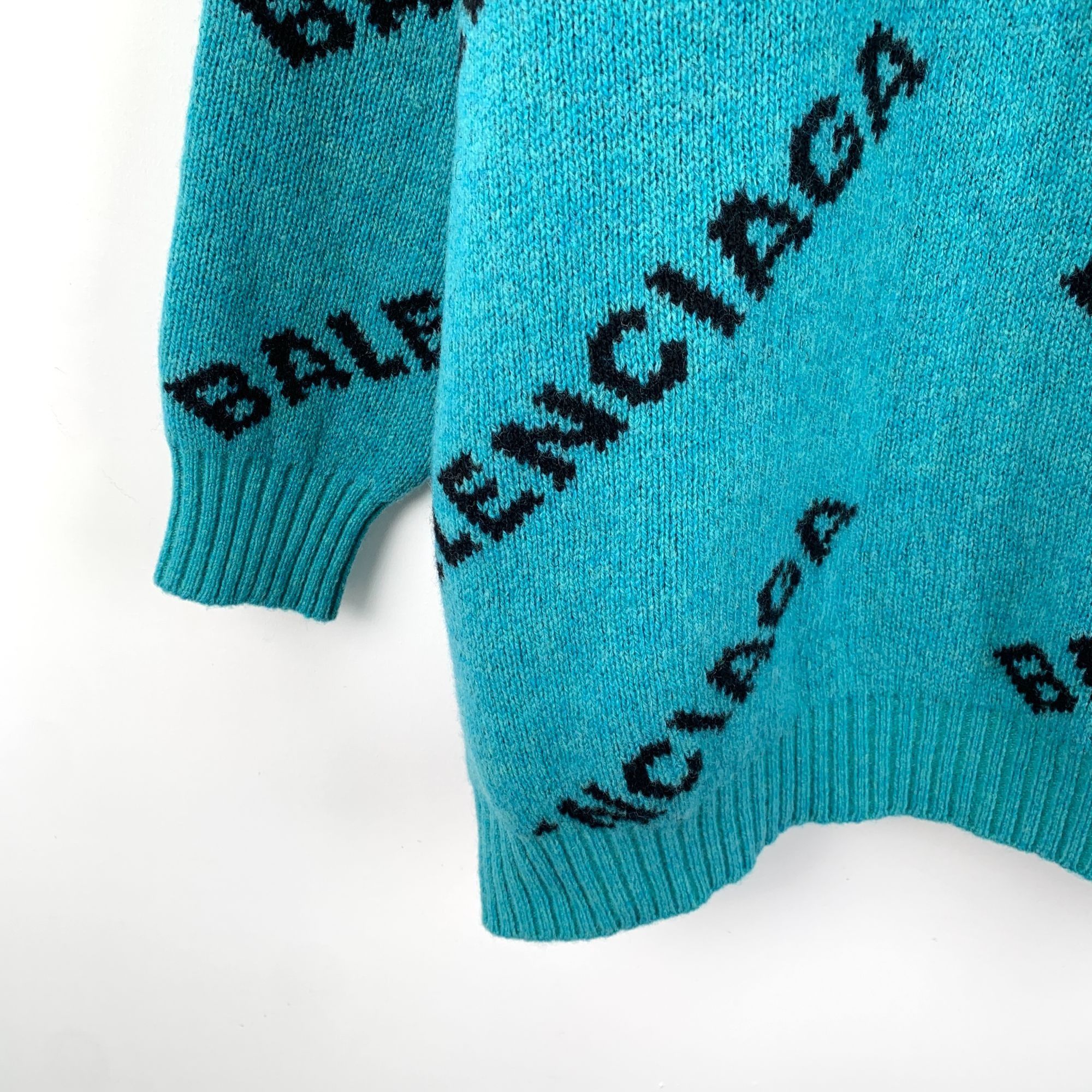 Balenciaga Balenciaga Blue Logo Virgin Wool Round-Neck Long-Sleeve Knit Size XS / US 0-2 / IT 36-38 - 5 Thumbnail