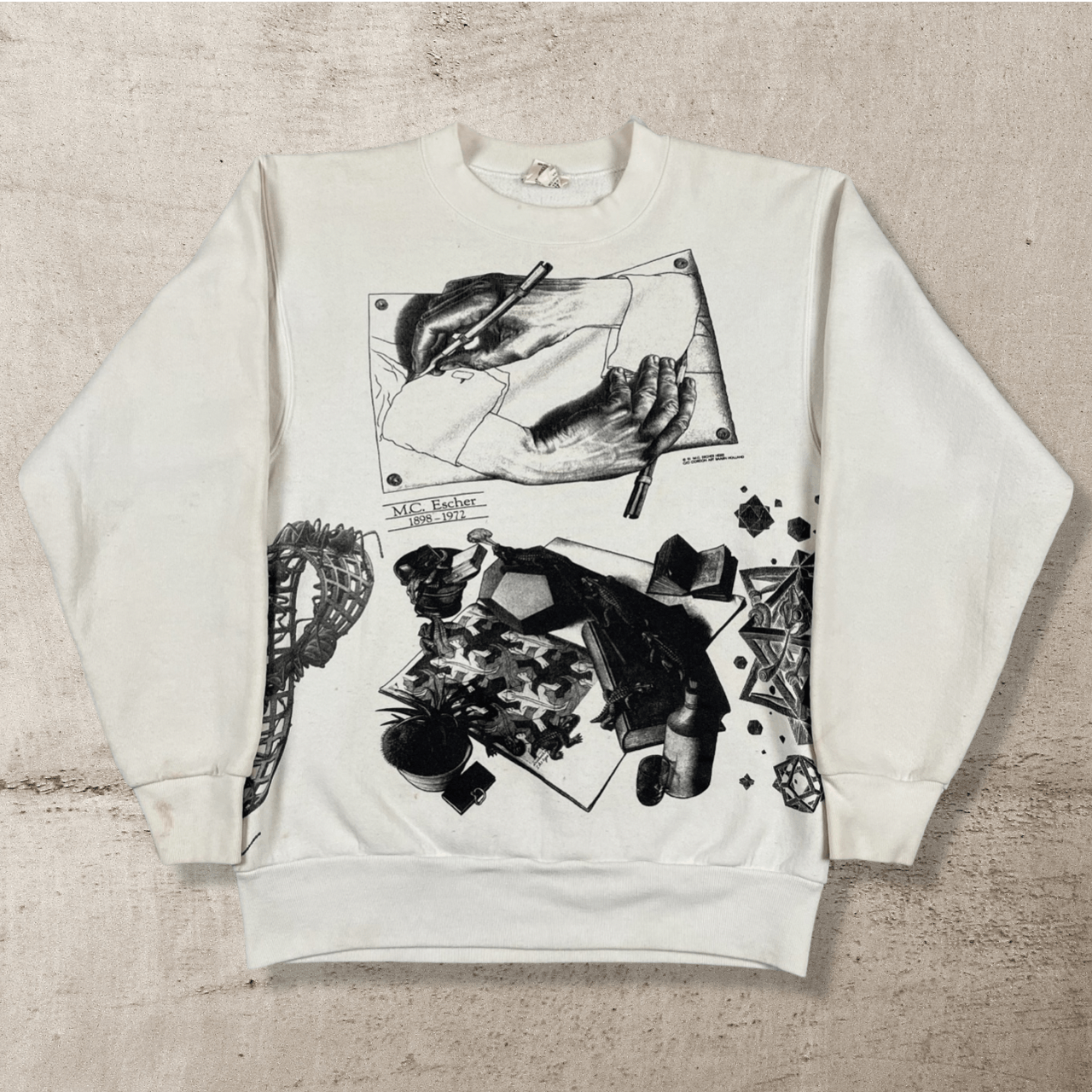image of 1991 Vintage M.c. Escher Art Sweatshirt (M) in White, Men's (Size Medium)