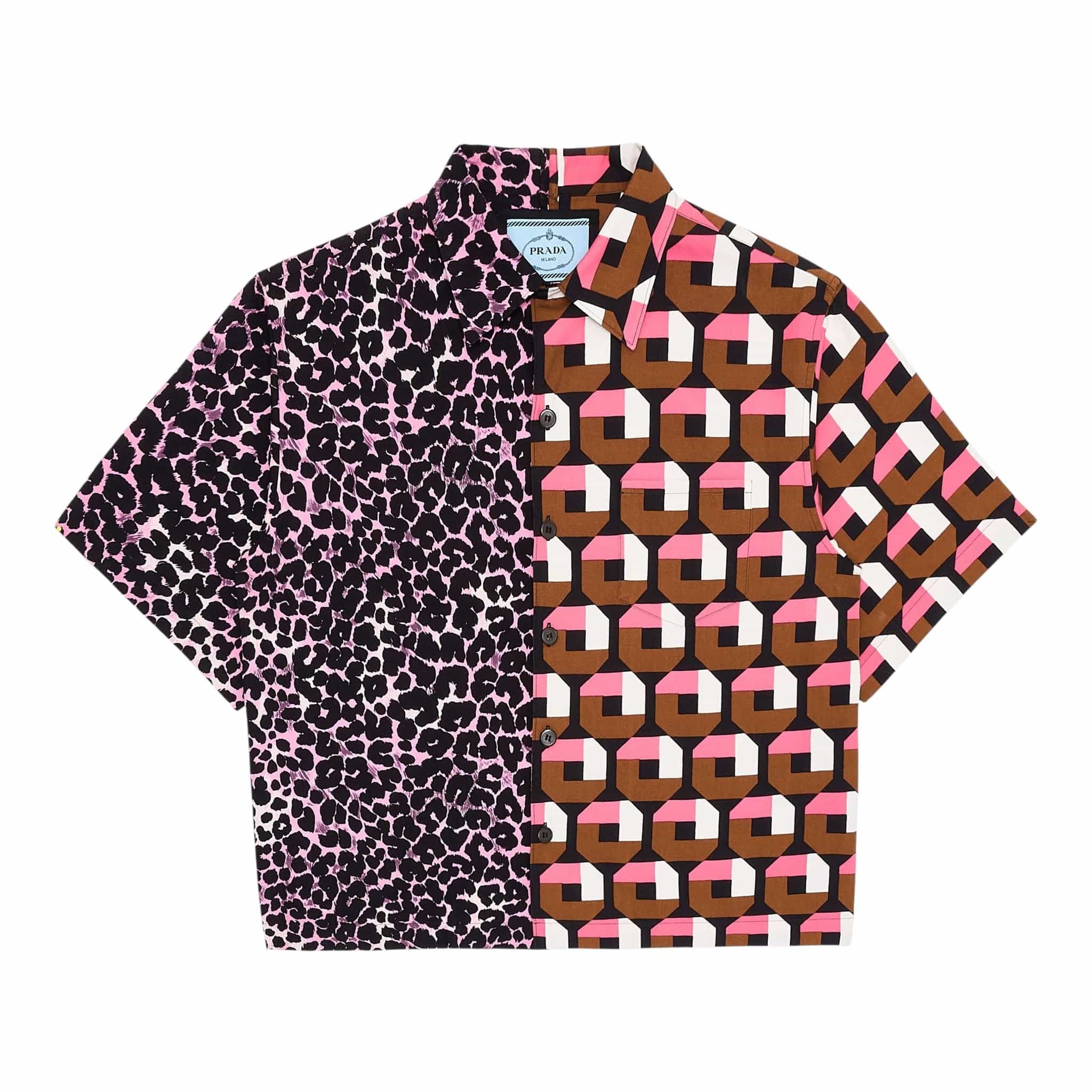 Prada Cheetah Double Match Bowling Button Up Shirt Pink Black Mul Size US M / EU 48-50 / 2 - 1 Thumbnail