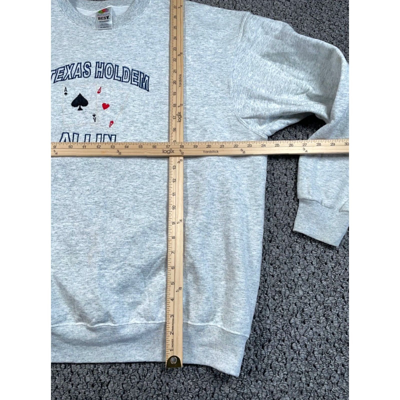 Fruit Of The Loom VINTAGE Fruit of the Loom Sweatshirt Shirt Adult XL Gray Texas Hold 'Em Embroidered 90s Retro Gambling Mens Size US XL / EU 56 / 4 - 4 Thumbnail
