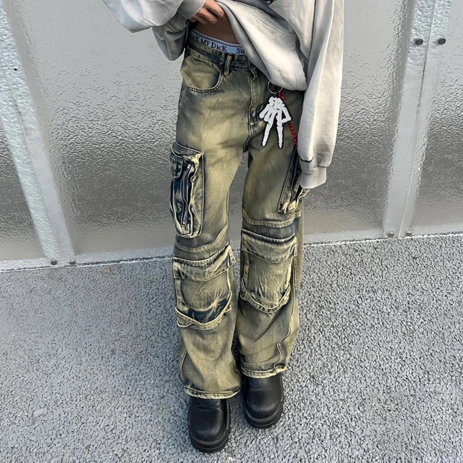 Other Khaki Baggy / Chunky Bleached Cargo Wide Leg Jeans Size US 33 - 4 Thumbnail