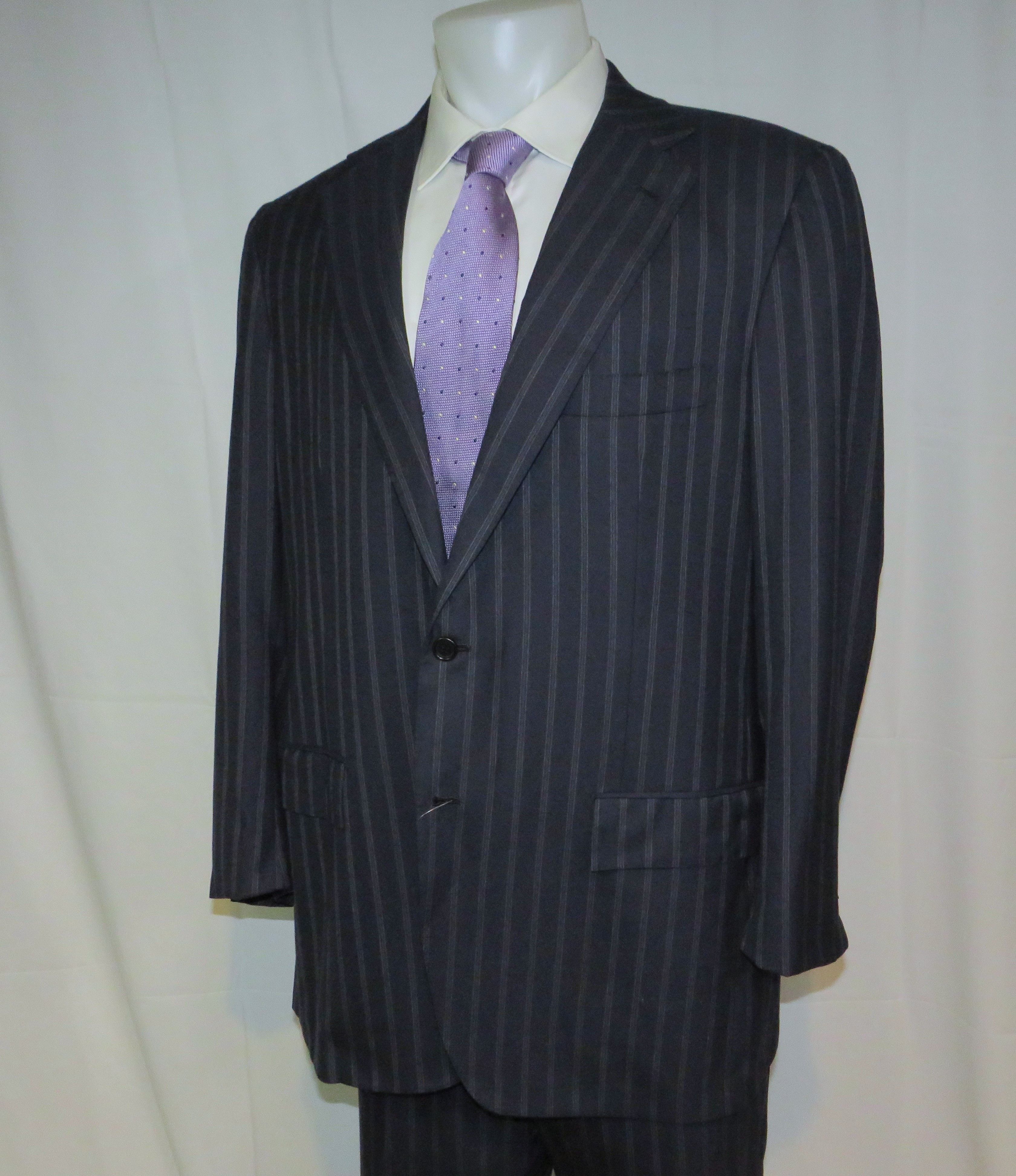 Kiton 14 Micron Super 180 Blanc Blue Striped Two Button Suit 48L Size 48L - 8 Thumbnail
