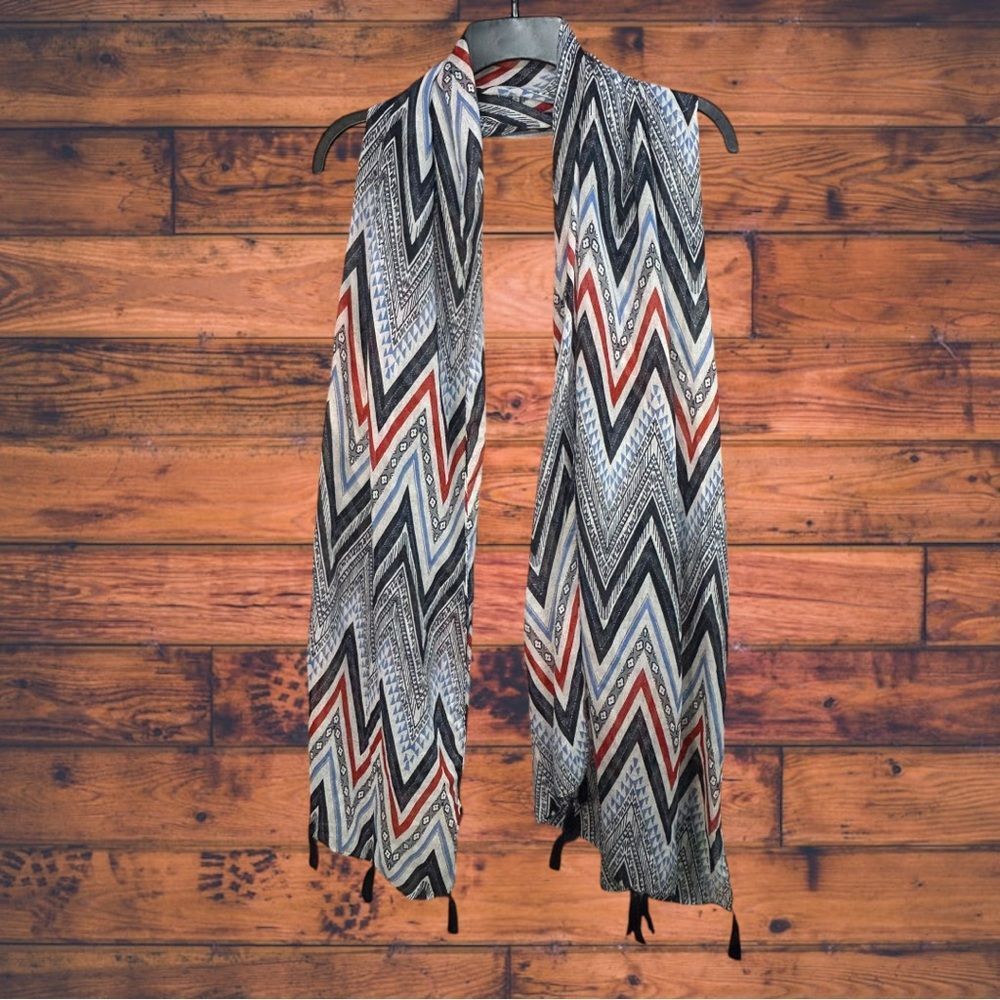 Other Bellissima ZigZag Blue Fringe Hem Scarf One Size Size ONE SIZE - 1 Thumbnail