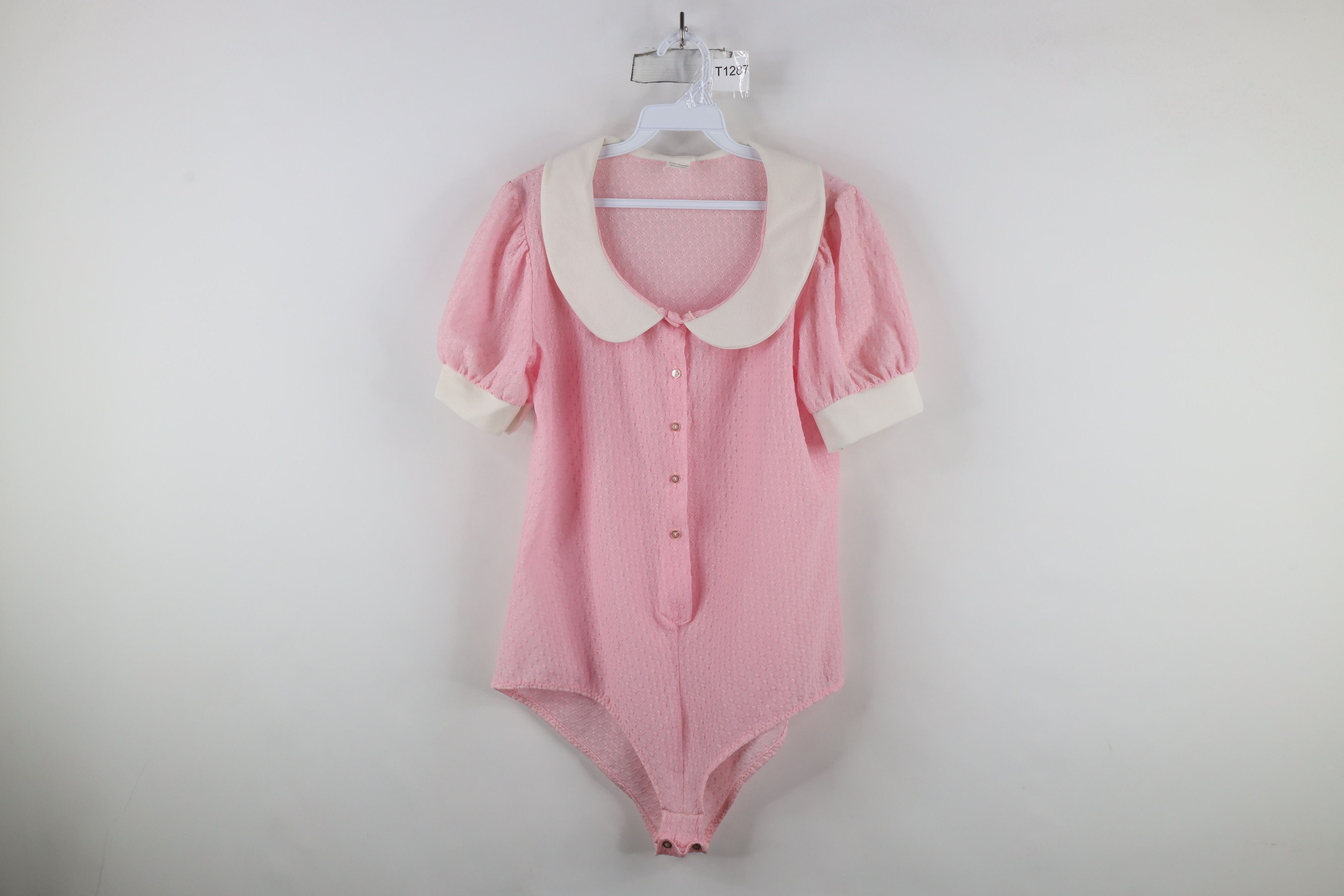 Vintage Vintage 60s 70s Rockabilly Collared Body Suit Pink USA Size L / US 10 / IT 46 - 1 Thumbnail