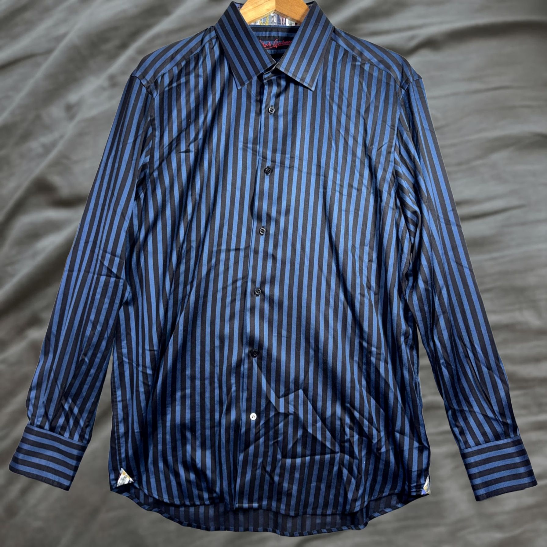 Robert Graham Robert Graham Shirt Mens XL Blue Black Stripe Long Sleeve Button Front Dress Size 46R - 1 Thumbnail