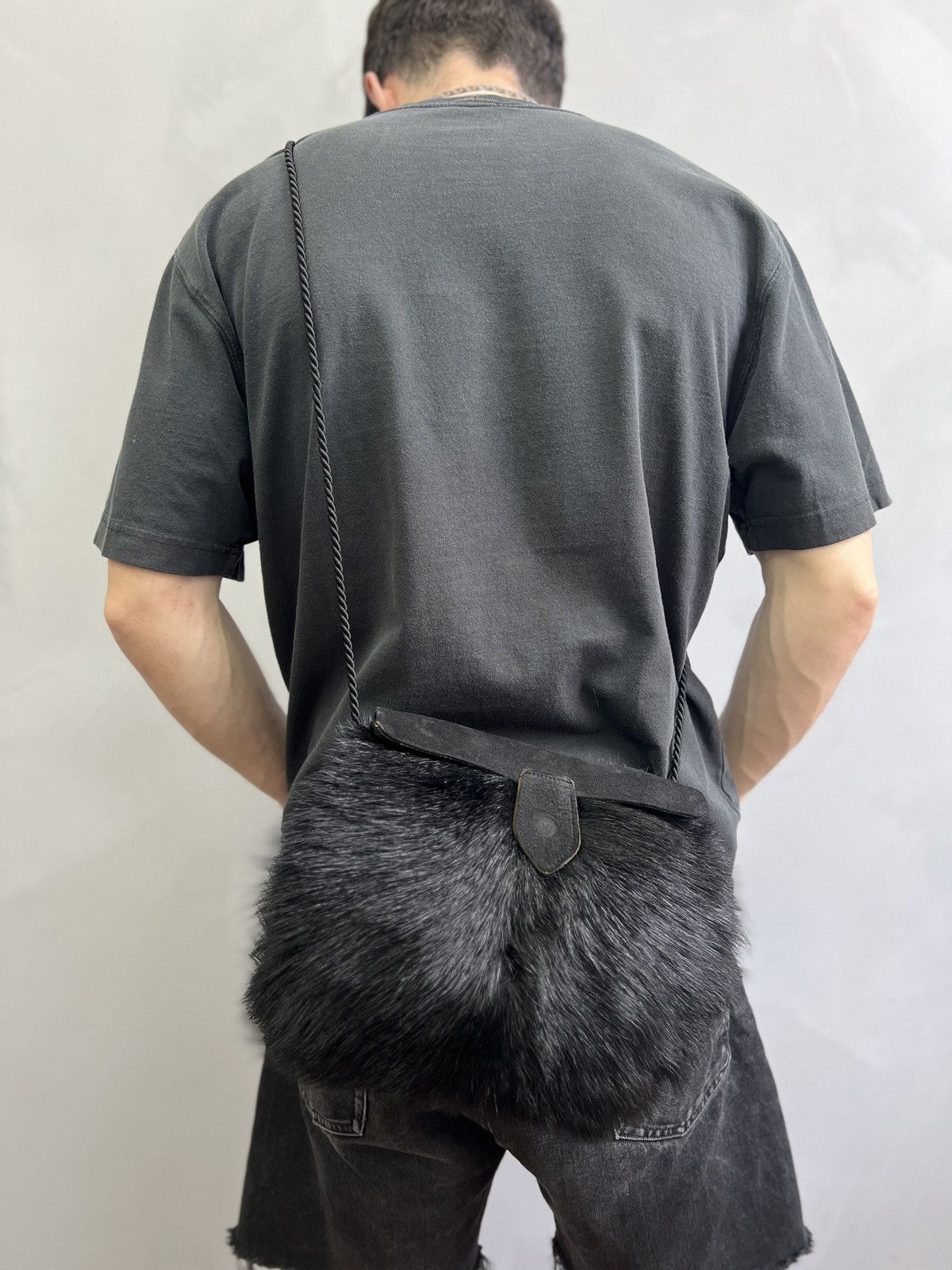 Avant Garde Real Fur Fuzzy Bag Messenger Legrandebleu Styel in Black, Men's
