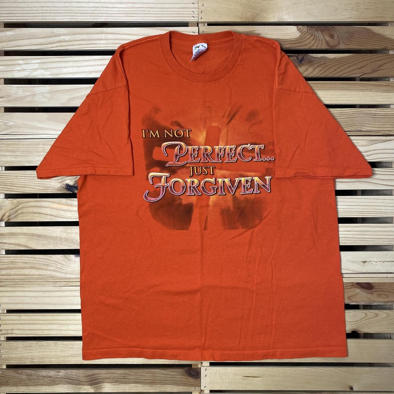 Fruit Of The Loom Vintage "I'm Not Perfect..." Orange Jesus Tee Size XL Size US XL / EU 56 / 4 - 1 Thumbnail