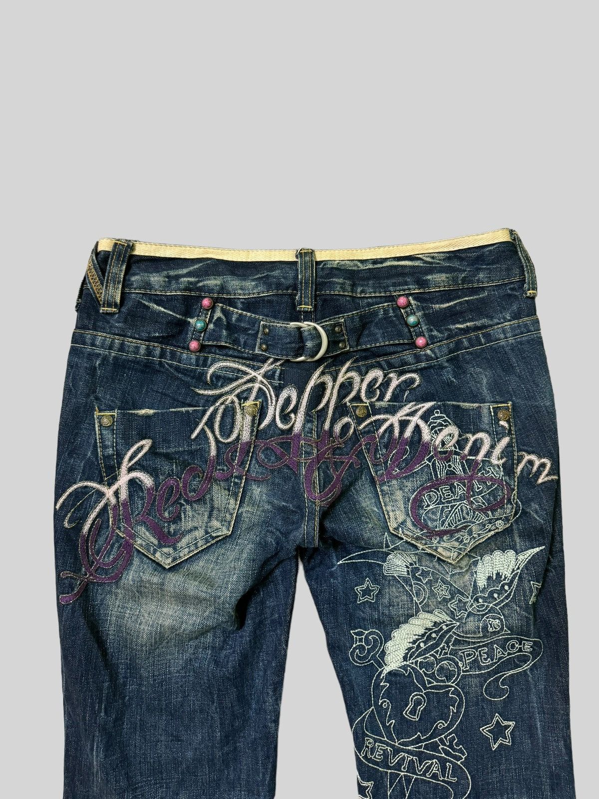 Hysteric Glamour × Japanese Brand Flared Red Pepper Embroidery Rare Design Denim Jeans Size US 28 / EU 44 - 9 Thumbnail