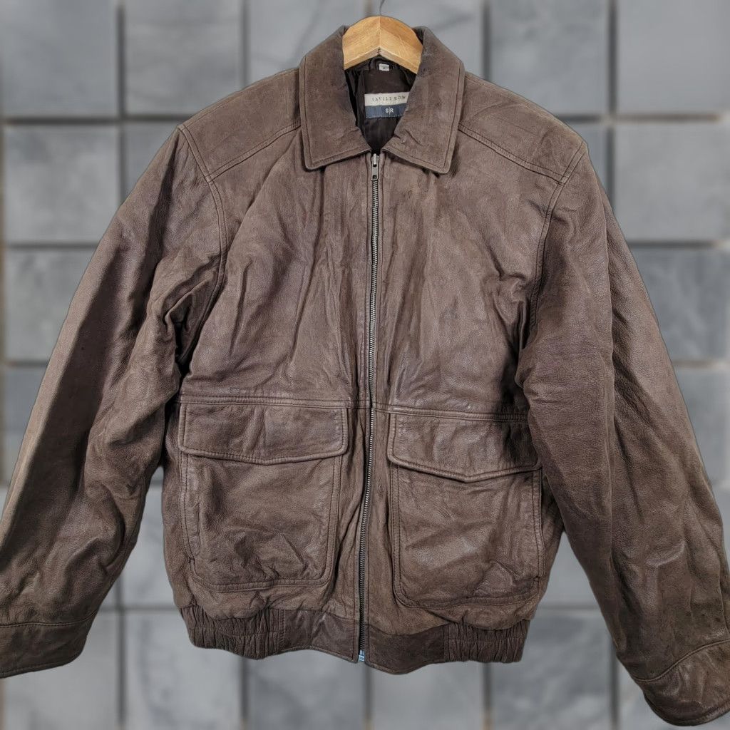 VINTAGE Savile Row Bomber Jacket Brown 100% Genuine Leather Men M Short Zip Full Zip Lined 90s Classic Brown Leather Jacket Mens