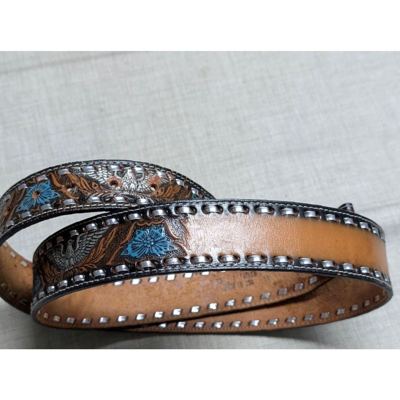 Vintage VINTAGE western belt Buckle eagle Leather brown 48 Men belt Size ONE SIZE - 3 Thumbnail