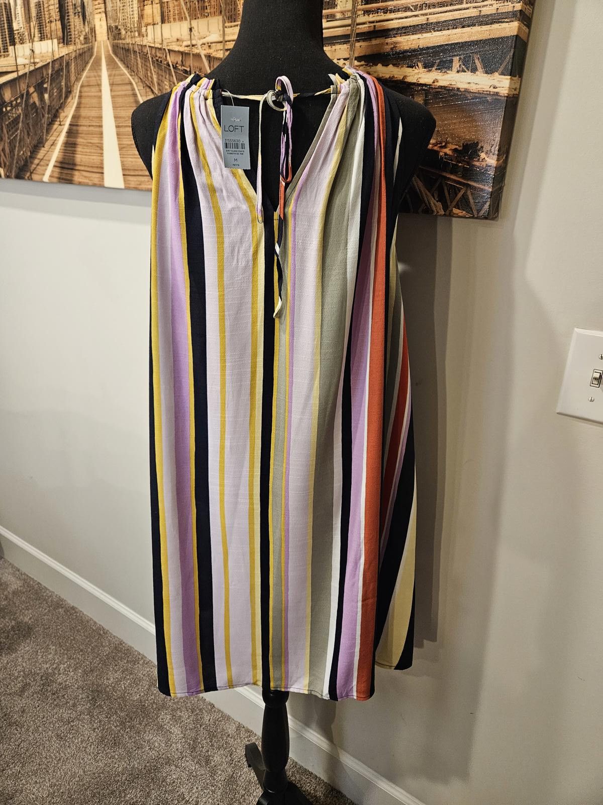 Designer Nwt Loft Vibrant Striped Halter Dress Size M / US 6-8 / IT 42-44 - 3 Thumbnail