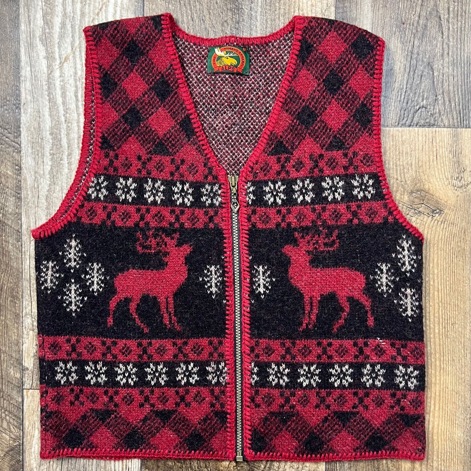 Vintage Vintage 100% Wool Red V-Neck Zip Up Sweater Vest ALPS Medium Size M / US 6-8 / IT 42-44 - 3 Thumbnail