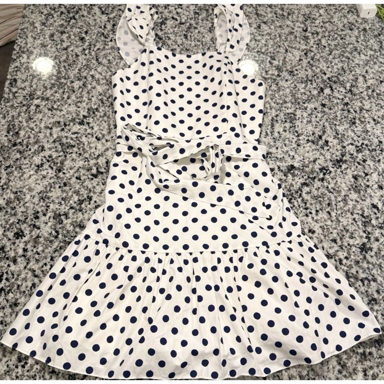 Alice + Olivia Alice + Olivia Dress Women Size 2 White Blue Polka Dot Sleeveless Mini Cotton Womens Size XS / US 0-2 / IT 36-38 - 2 Thumbnail