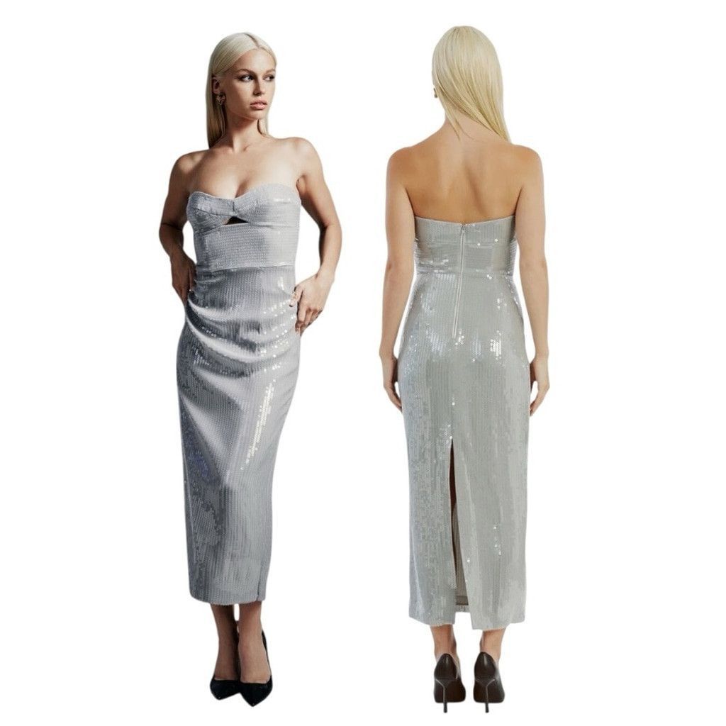 Bardo Bardot Shimmering Cutout Silver Strapless Dress Size XXL Size XXL / US 16-18 / IT 52-54 - 1 Thumbnail