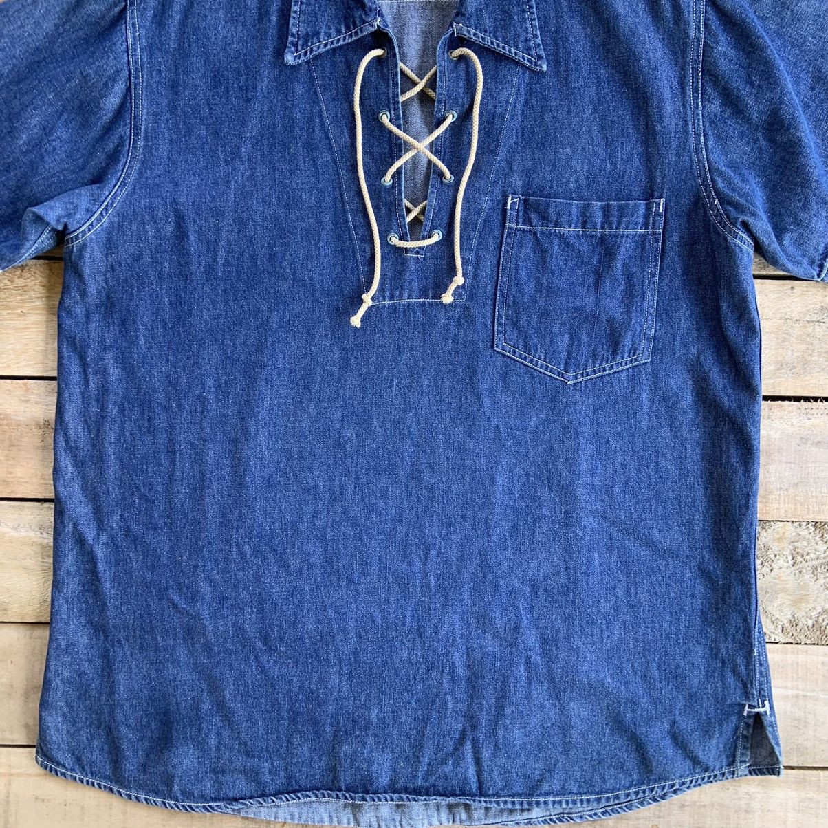 Japanese Brand Vintage x Green Air Denim Shirt Pull over Work Wear Size US M / EU 48-50 / 2 - 2 Thumbnail