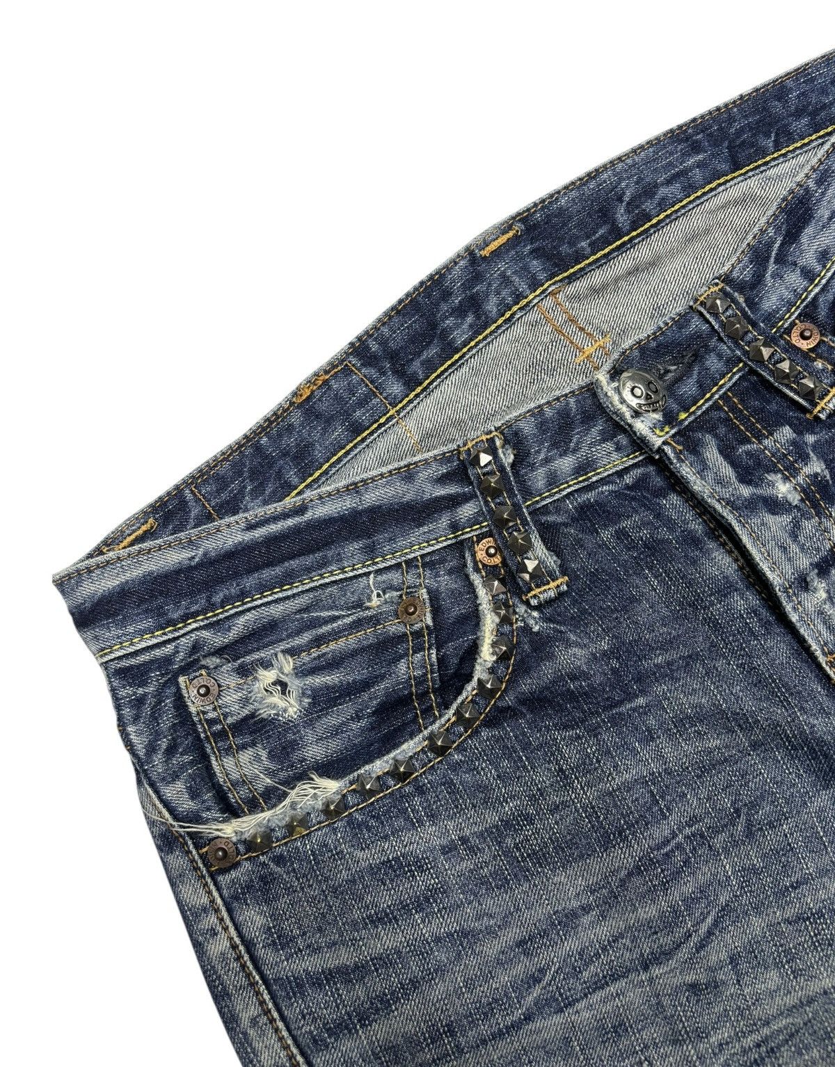 Who Decides War 🔥Edwin 503 Pierced & Studs Flared Jeans Low Rise Size US 32 / EU 48 - 7 Thumbnail