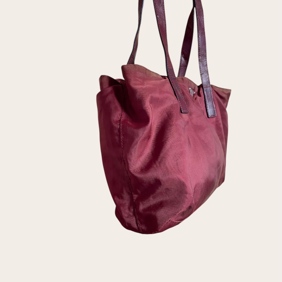 Prada Prada Burgundy Nylon Tote Bag | Leather Handles Size ONE SIZE - 20 Thumbnail
